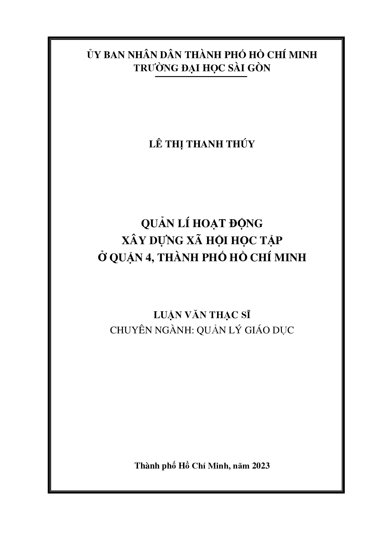 Quản lí hoạt động xây dựng xã hội học tập ở Quận 4, Thành phố Hồ Chí Minh