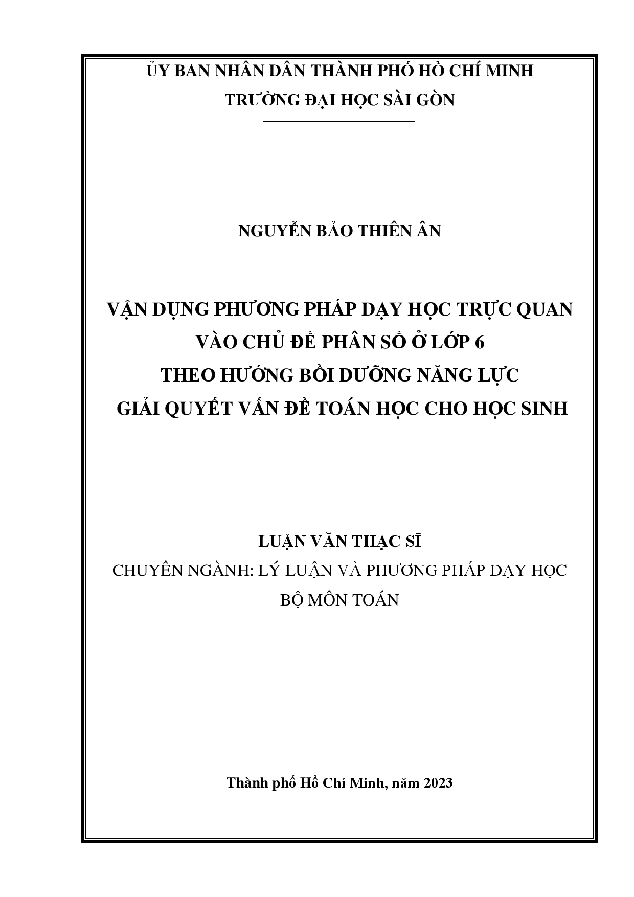 Vận dụng phương pháp dạy học trực quan vào chủ đề phân số ở lớp 6 theo hướng bồi dưỡng năng lực giải quyết vấn đề toán học cho học sinh