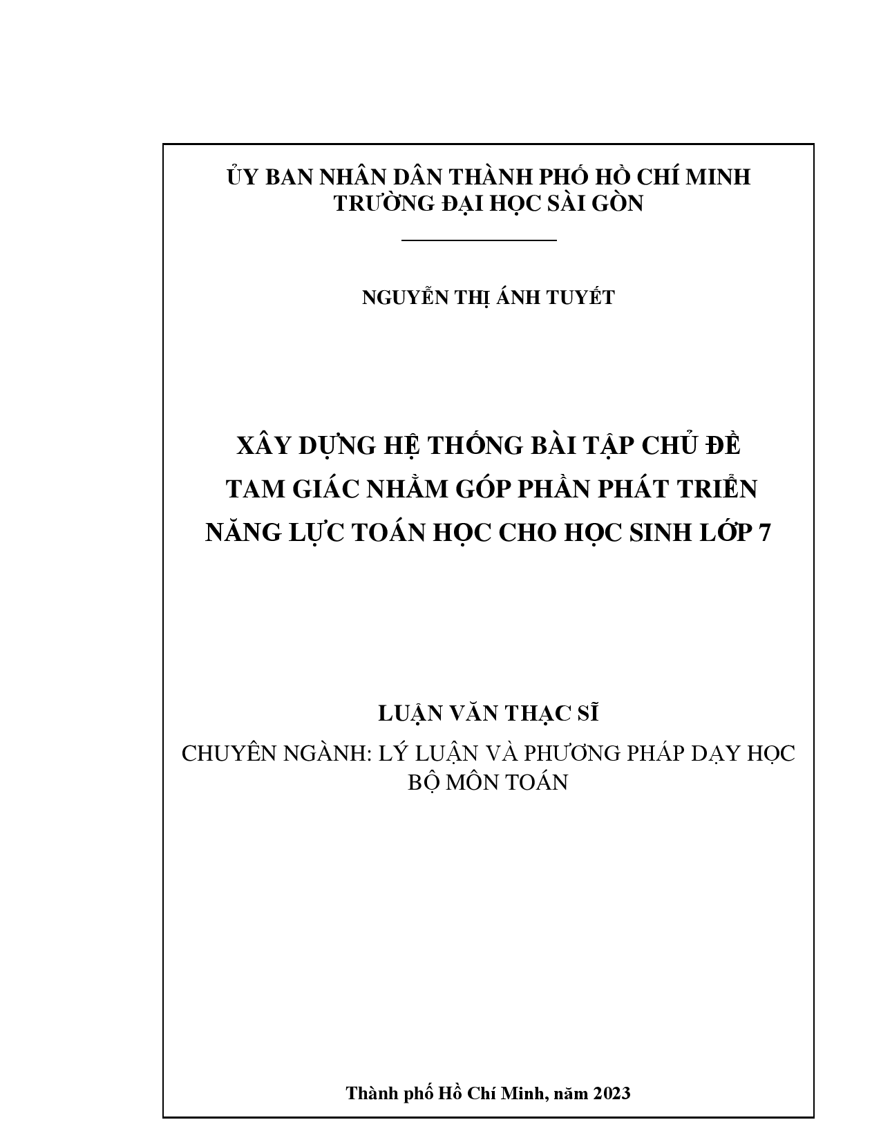 Xây dựng hệ thống bài tập chủ đề tam giác nhằm góp phần phát triển năng lực toán học cho học sinh lớp 7