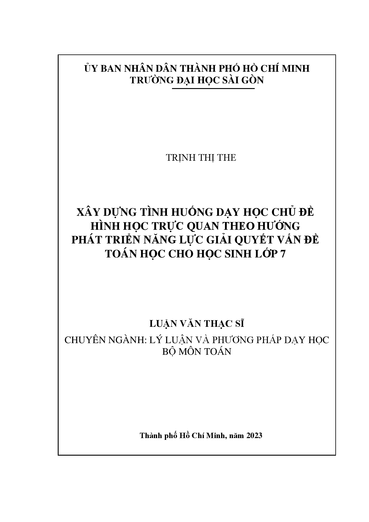 Xây dựng tình huống dạy học chủ đề Hình học trực quan theo hướng phát triển năng lực giải quyết vấn đề toán học cho học sinh lớp 7