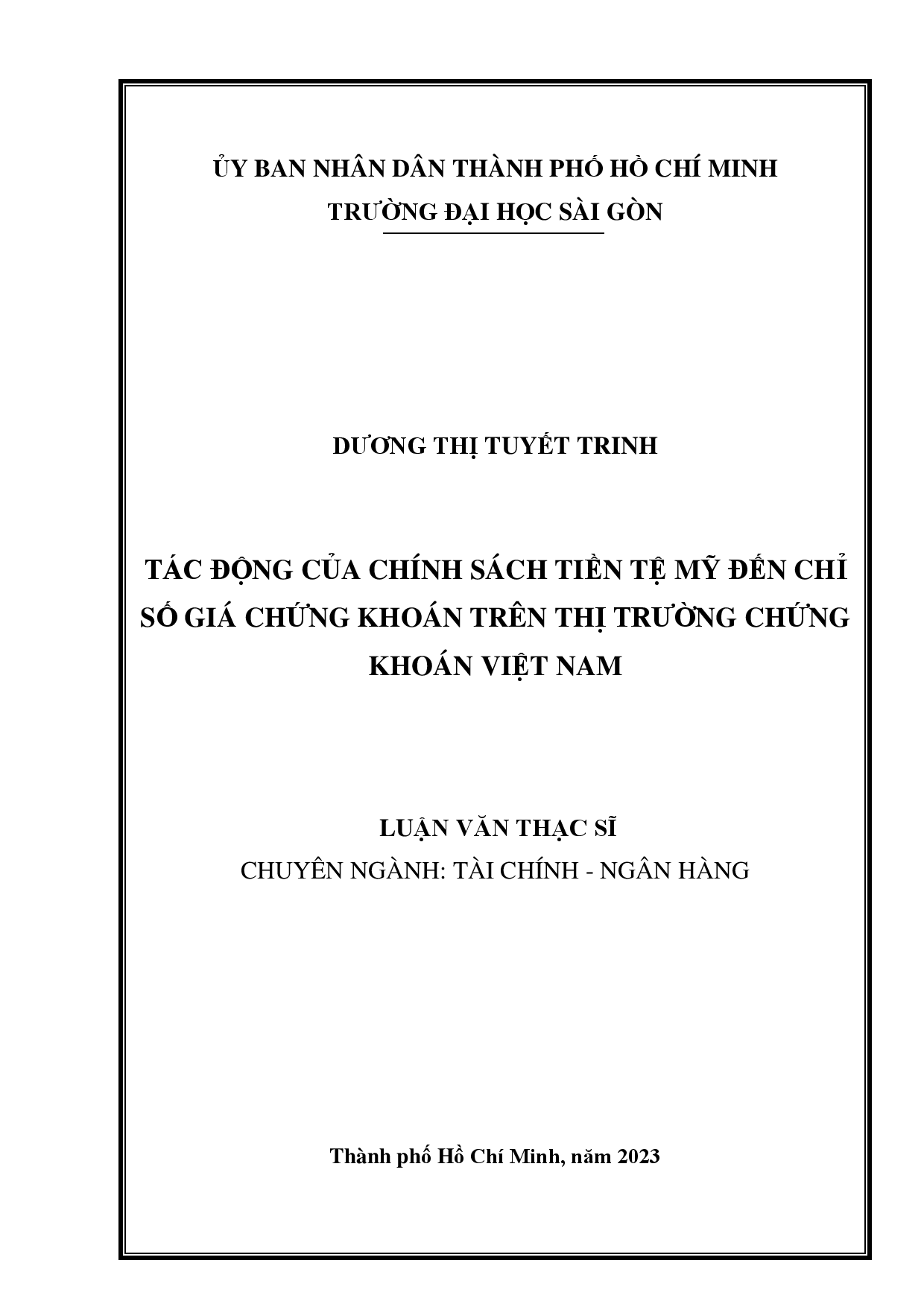 Tác động của chính sách tiền tệ Mỹ đến chỉ số giá chứng khoán trên thị trường chứng khoán Việt Nam