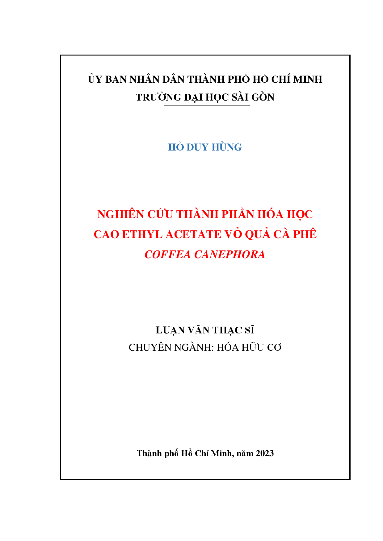 Nghiên cứu thành phần hóa học cao ethyl acetate vỏ quả cà phê Coffea canephora