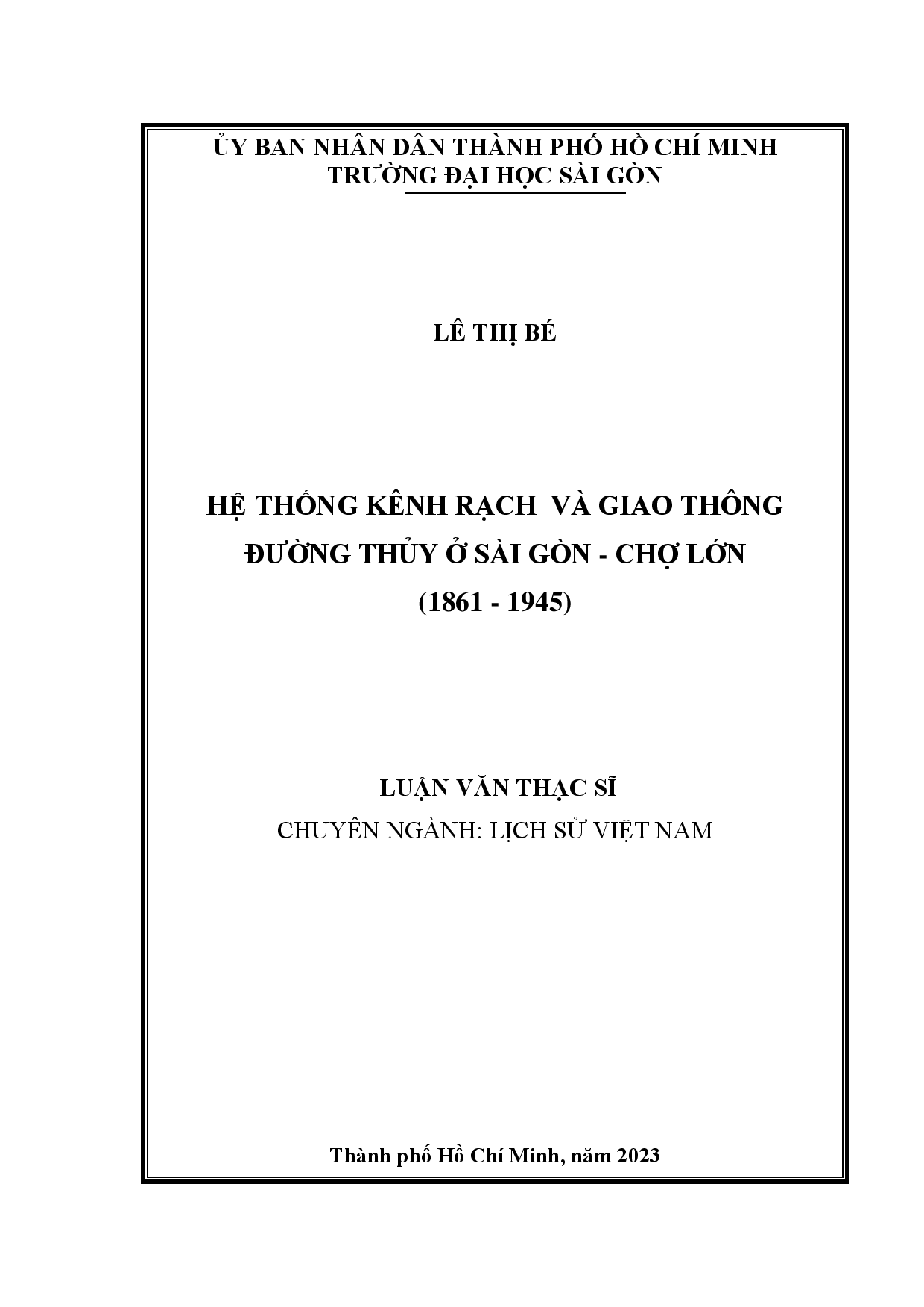 Hệ thống kênh rạch và giao thông đường thủy ở Sài Gòn - Chợ Lớn (1861 - 1945)