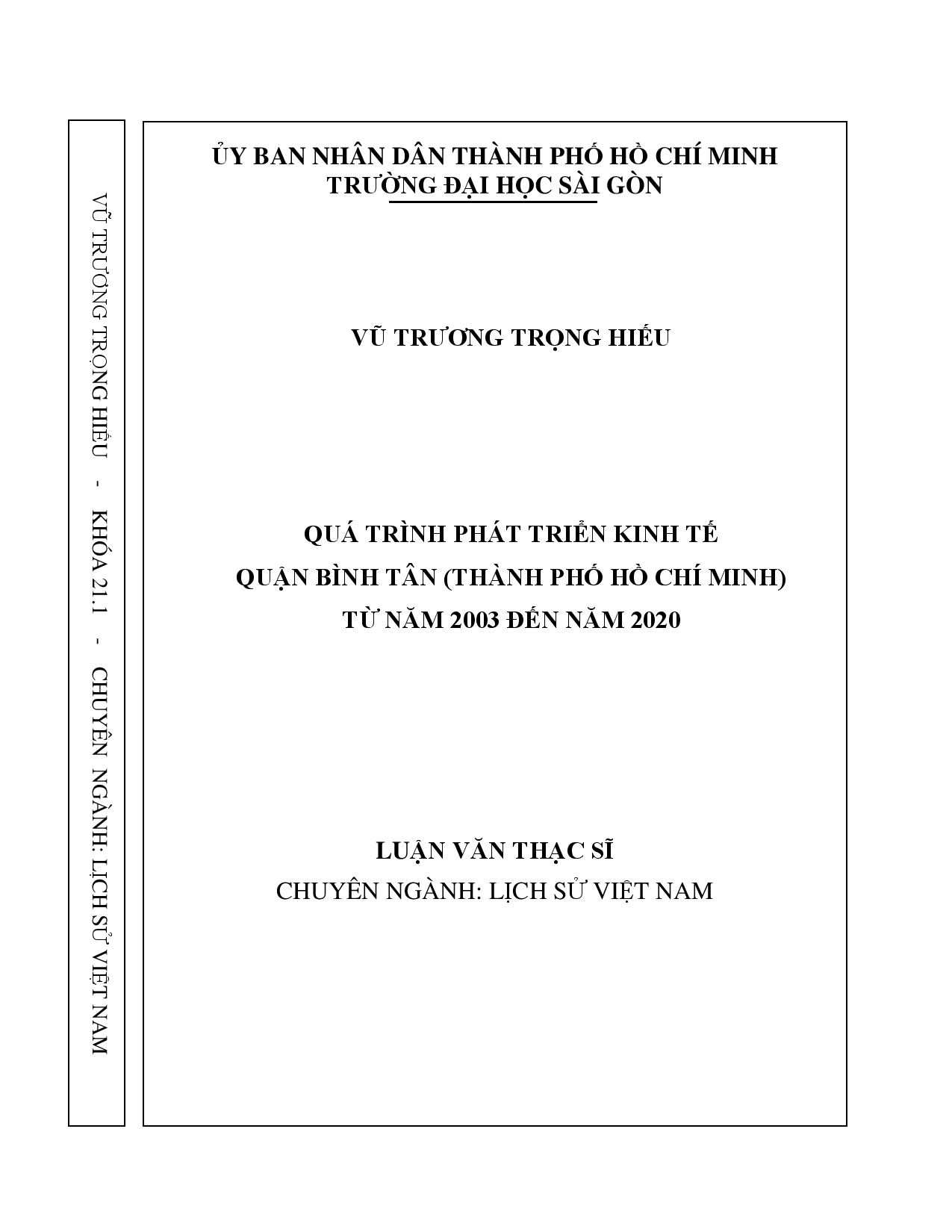 Quá trình phát triển kinh tế quận Bình Tân (Thành phố Hồ Chí Minh) từ năm 2003 đến năm 2020