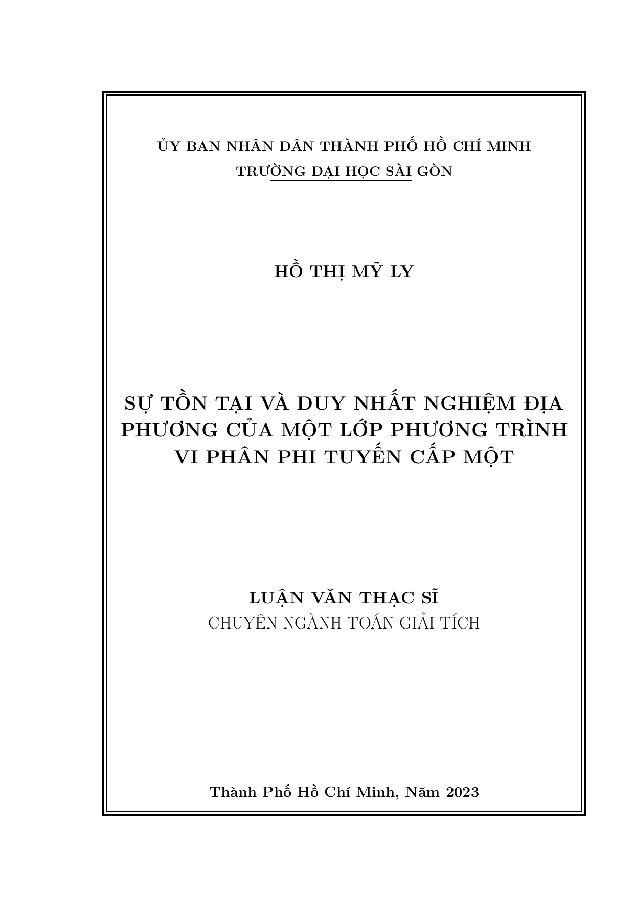 Sự tồn tại và duy nhất nghiệm địa phương của một lớp phương trình vi phân phi tuyến cấp một