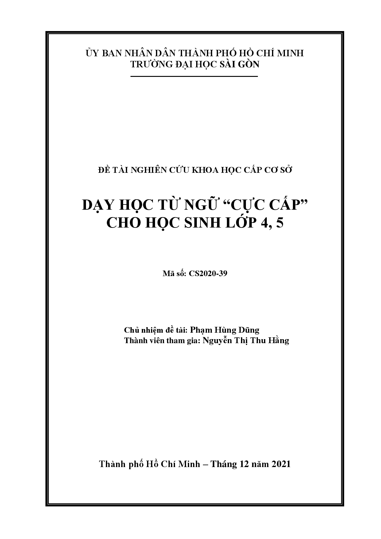 Dạy học từ ngữ "cực cấp" cho học sinh lớp 4, 5