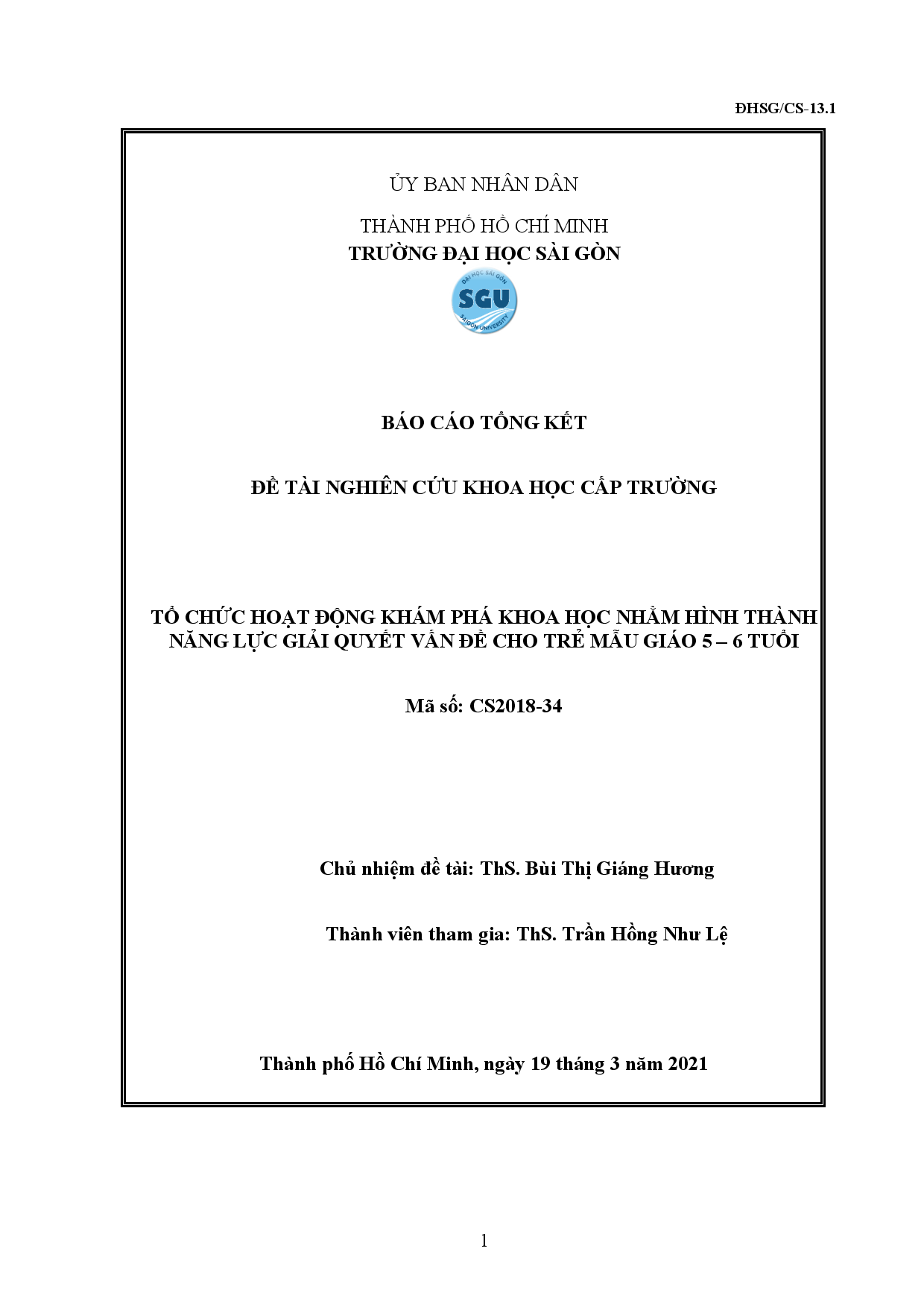 Tổ chức hoạt động khám phá khoa học nhằm hình thành năng lực giải quyết vấn đề cho trẻ mẫu giáo 5-6 tuổi