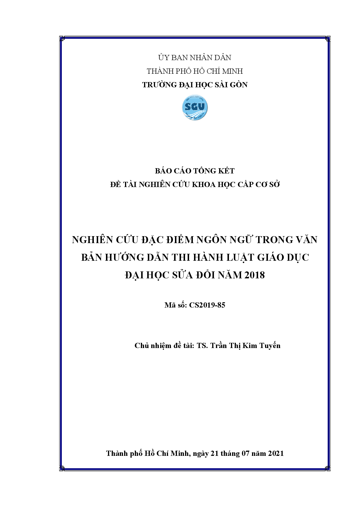 Nghiên cứu đặc điểm ngôn ngữ trong văn bản hướng dẫn thi hành luật giáo dục đại học sửa đổi năm 2018