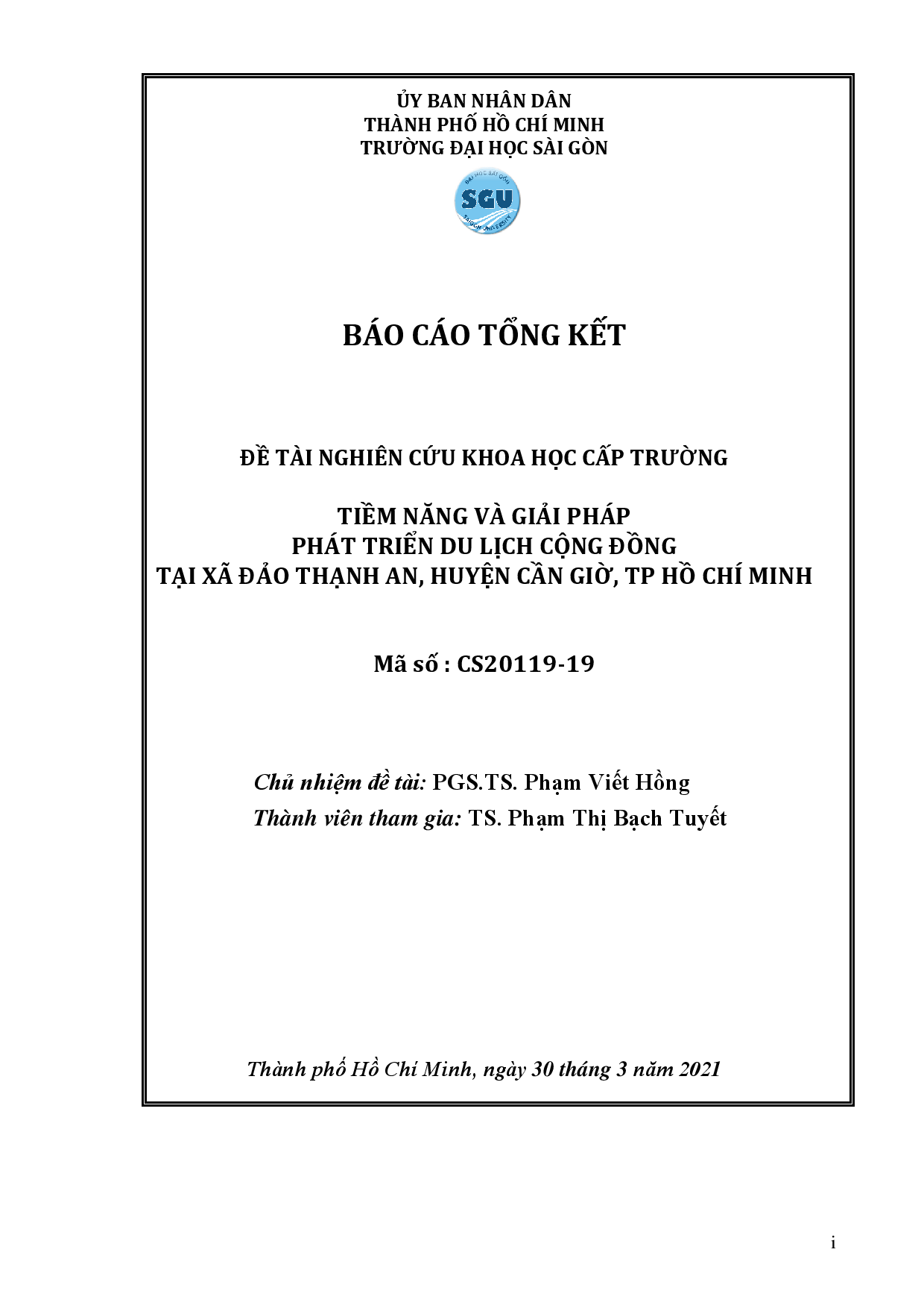 Tiềm năng và giải pháp phát triển du lịch cộng đồng tại xã Thạnh An, huyện Cần Giờ, TP Hồ Chí Minh