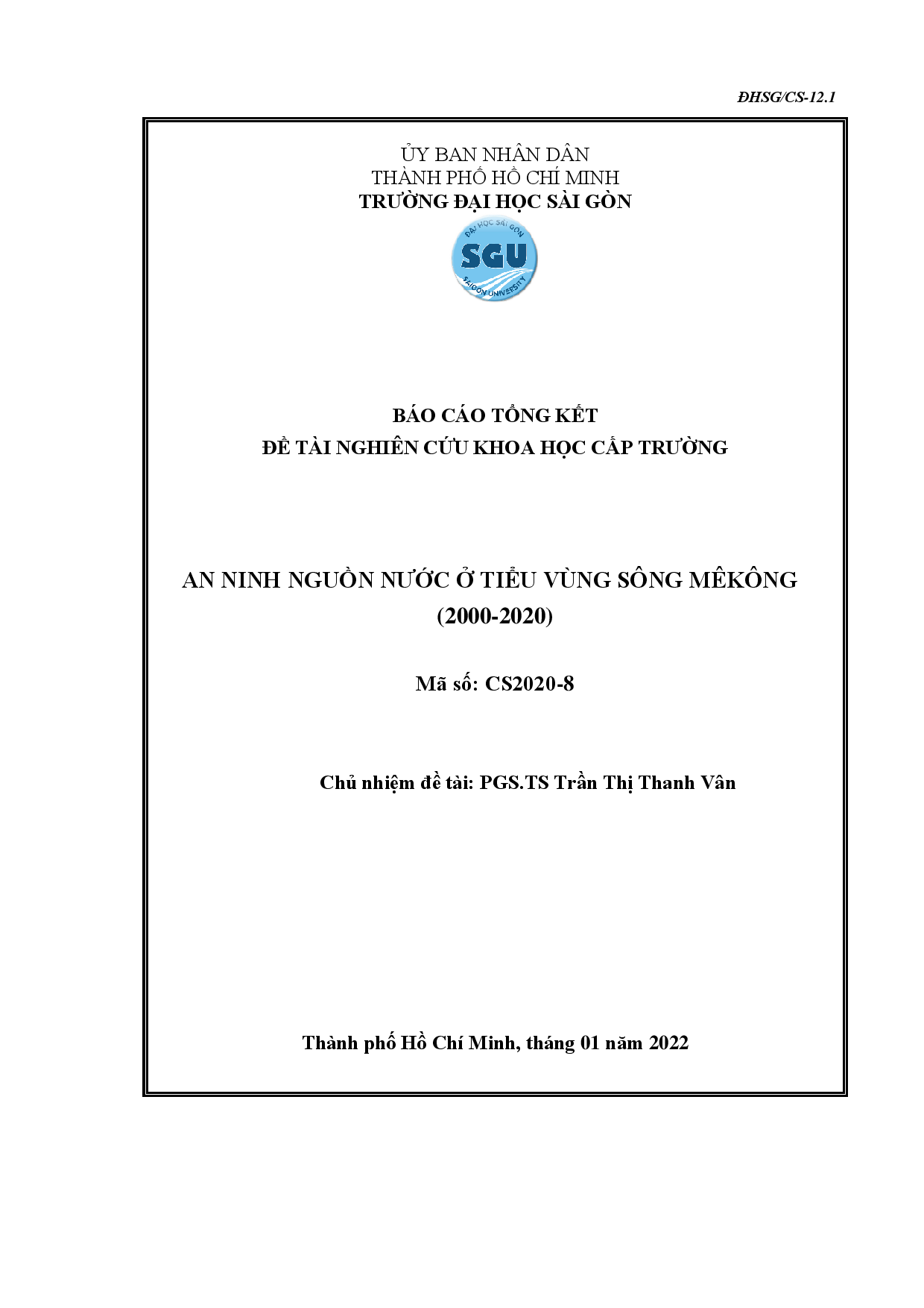 An ninh nguồn nước ở Tiểu vùng sông Mêkông (2000 - 2020)