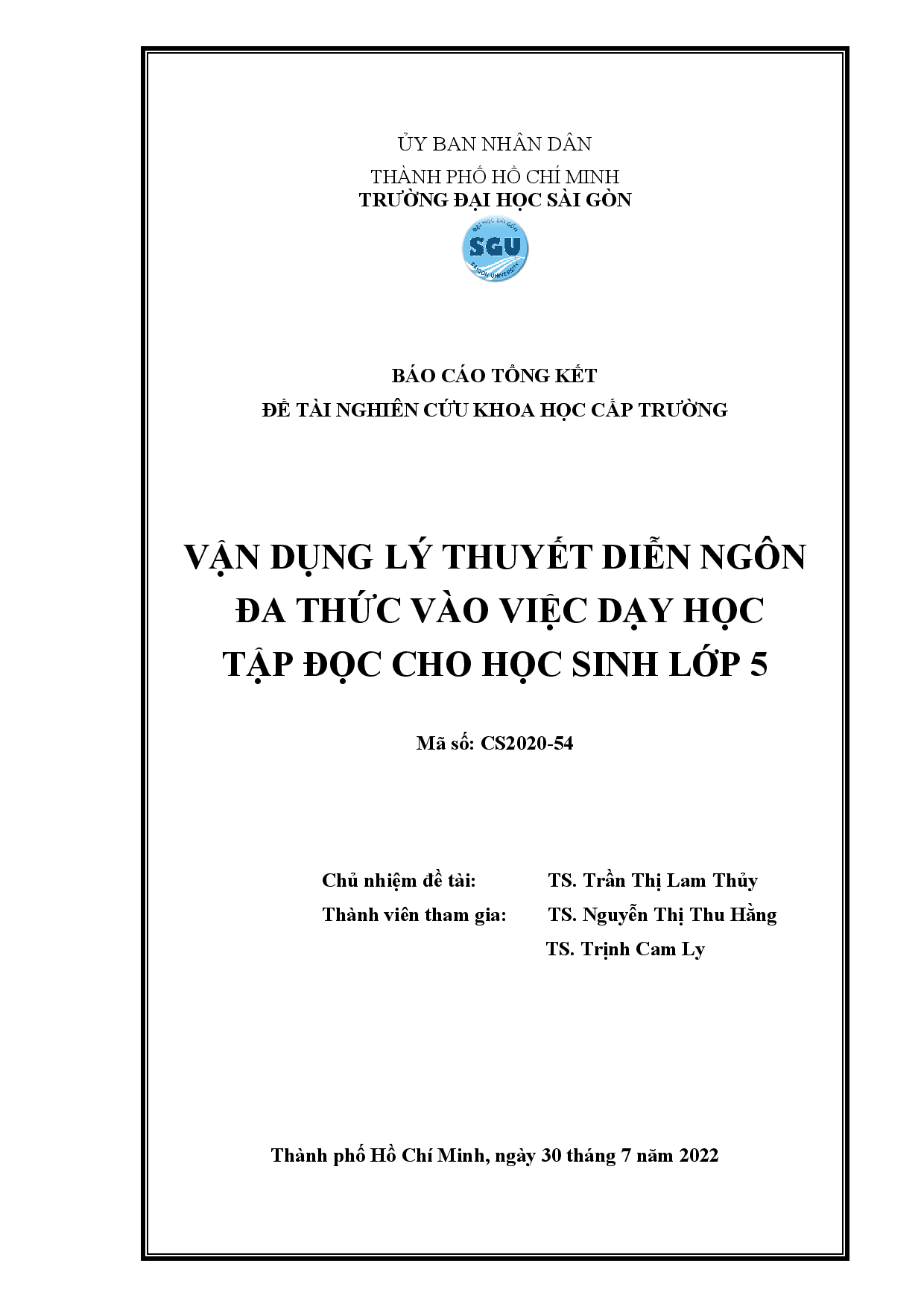 Vận dụng lý thuyết diễn ngôn đa thức vào việc dạy học tập đọc cho học sinh lớp 5