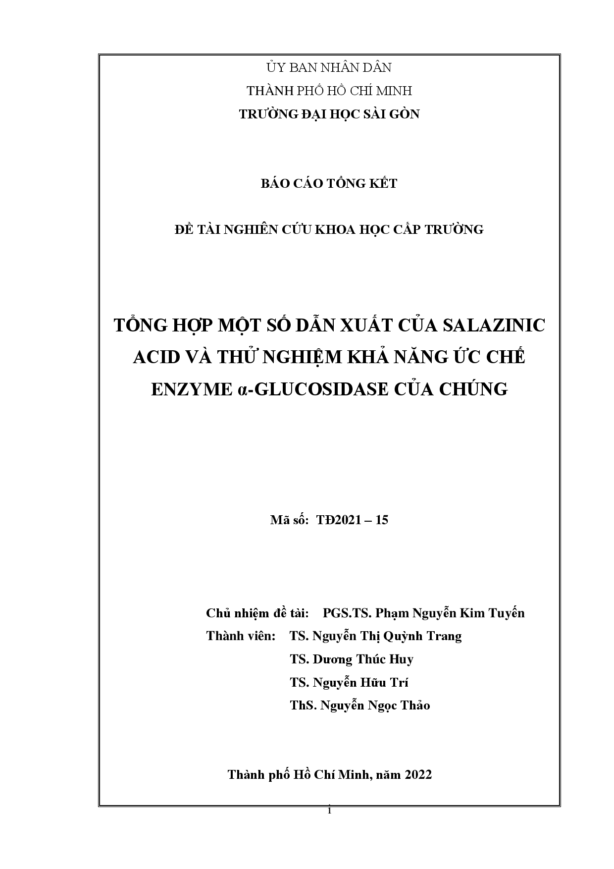 Tổng hợp một số dẫn xuất của salazinic acid và thử nghiệm khả năng ức chế enzyme α-glucosidase của chúng