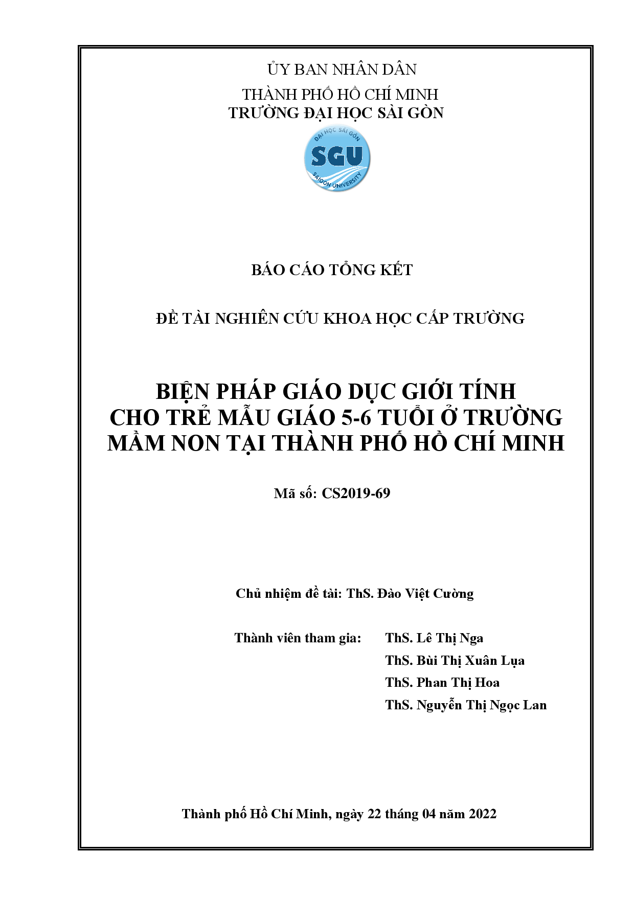 Biện pháp giáo dục giới tính cho trẻ mẫu giáo 5-6 tuổi ở trường mầm non tại Thành phố Hồ Chí Minh