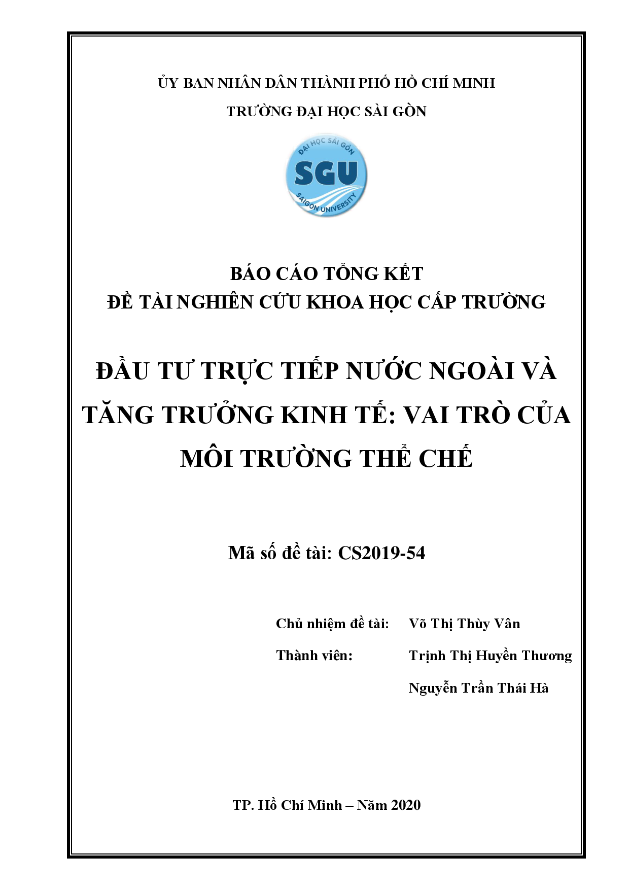 Đầu tư trực tiếp nước ngoài và tăng trưởng kinh tế: vai trò của môi trường thể chế