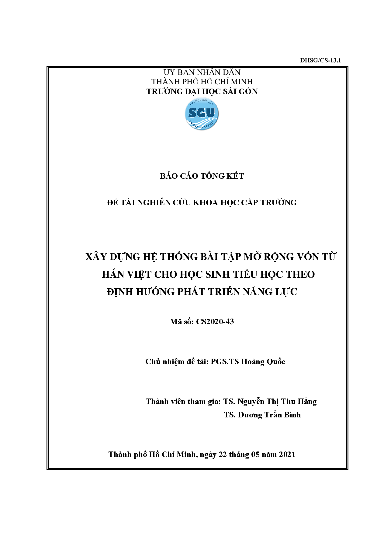 Xây dựng hệ thống bài tập mở rộng vốn từ Hán Việt cho học sinh Tiểu học theo định hướng phát triển năng lực