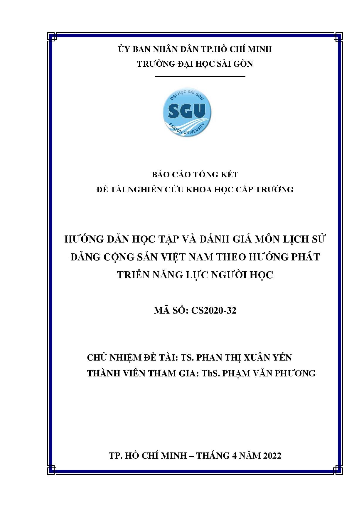 Hướng dẫn học tập và đánh giá môn lịch sử Đảng Cộng sản Việt Nam theo hướng phát triển năng lực người học