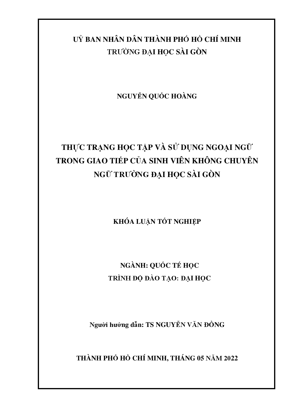 Thực trạng học tập và sử dụng ngoại ngữ trong giao tiếp của sinh viên không chuyên ngữ Trường Đại học Sài Gòn