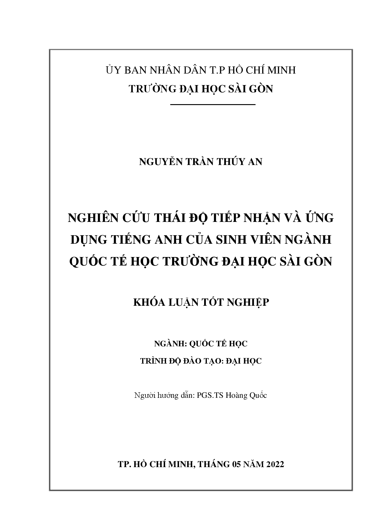 Nghiên cứu thái độ tiếp nhận và ứng dụng tiếng Anh của sinh viên ngành Quốc tế học Trường Đại học Sài Gòn