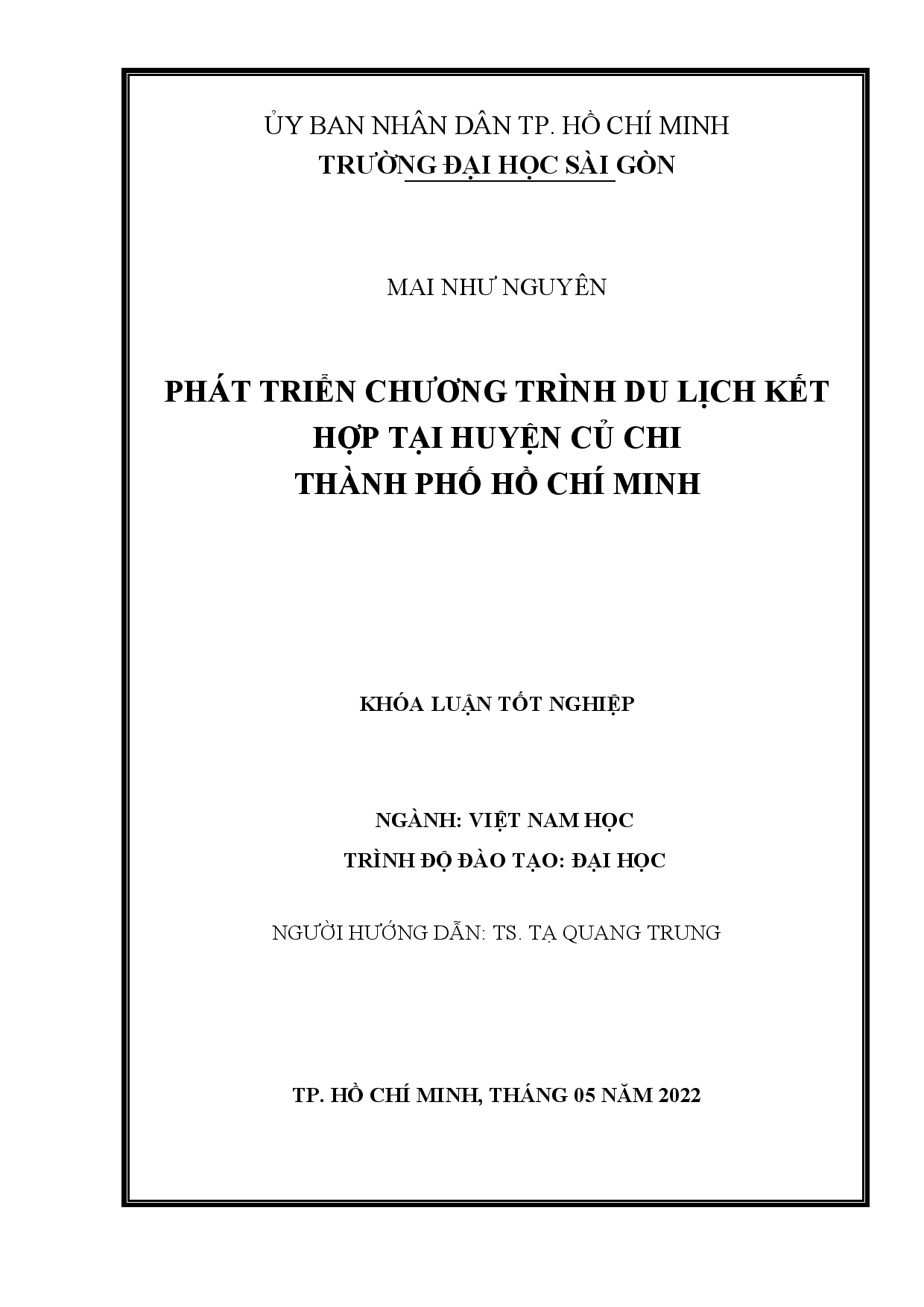 Phát triển chương trình du lịch kết hợp tại huyện Củ Chi Thành phố Hồ Chí Minh