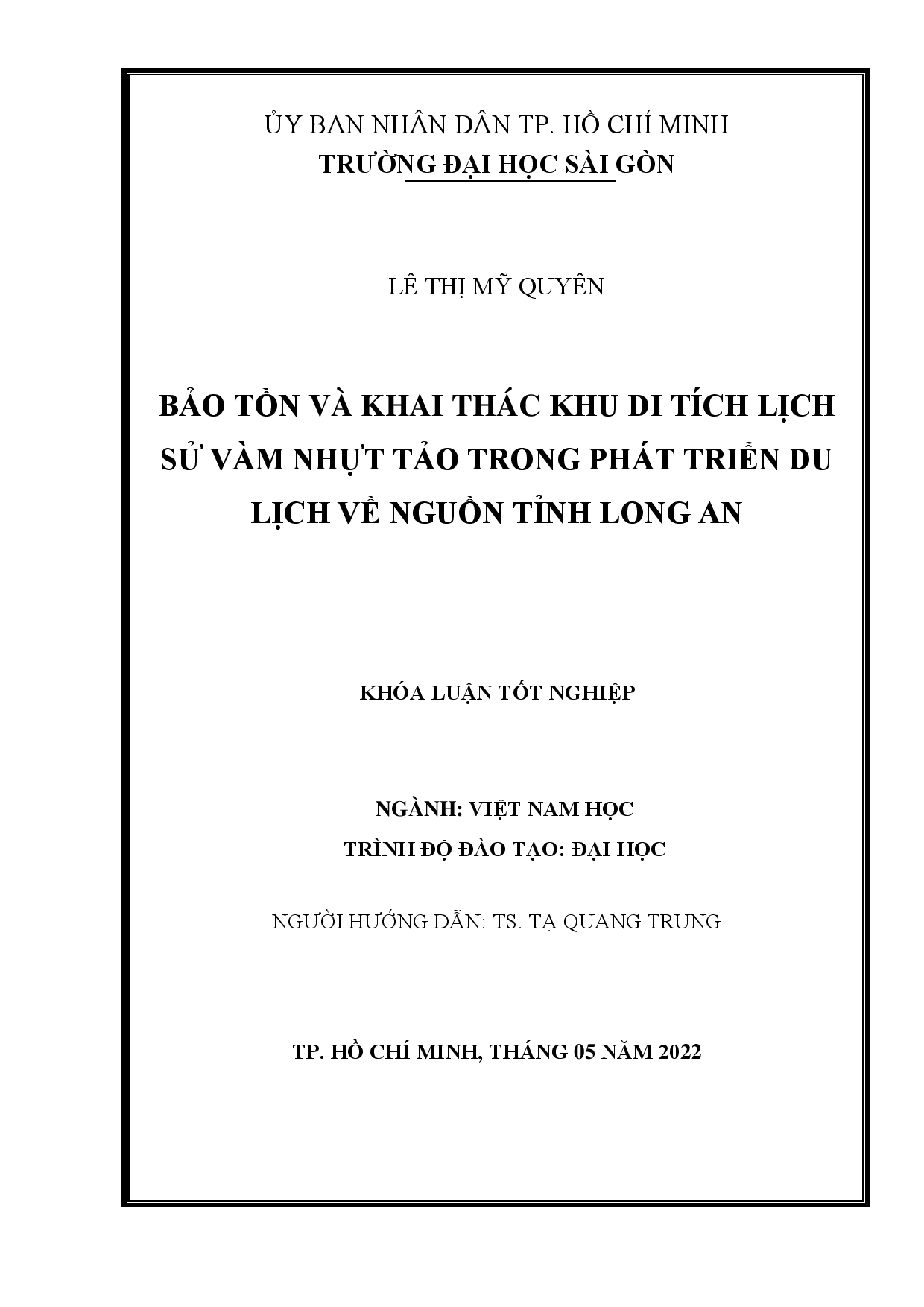 Bảo tồn và khai thác khu di tích lịch sử Vàm Nhựt Tảo trong phát triển du lịch về nguồn tỉnh Long An