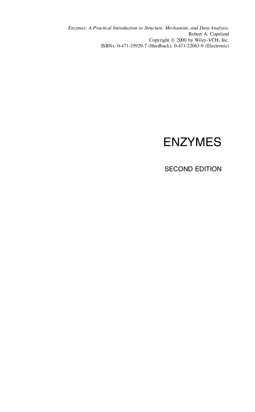 Enzymes: a practical introduction to structure, mechanism, and data analysis