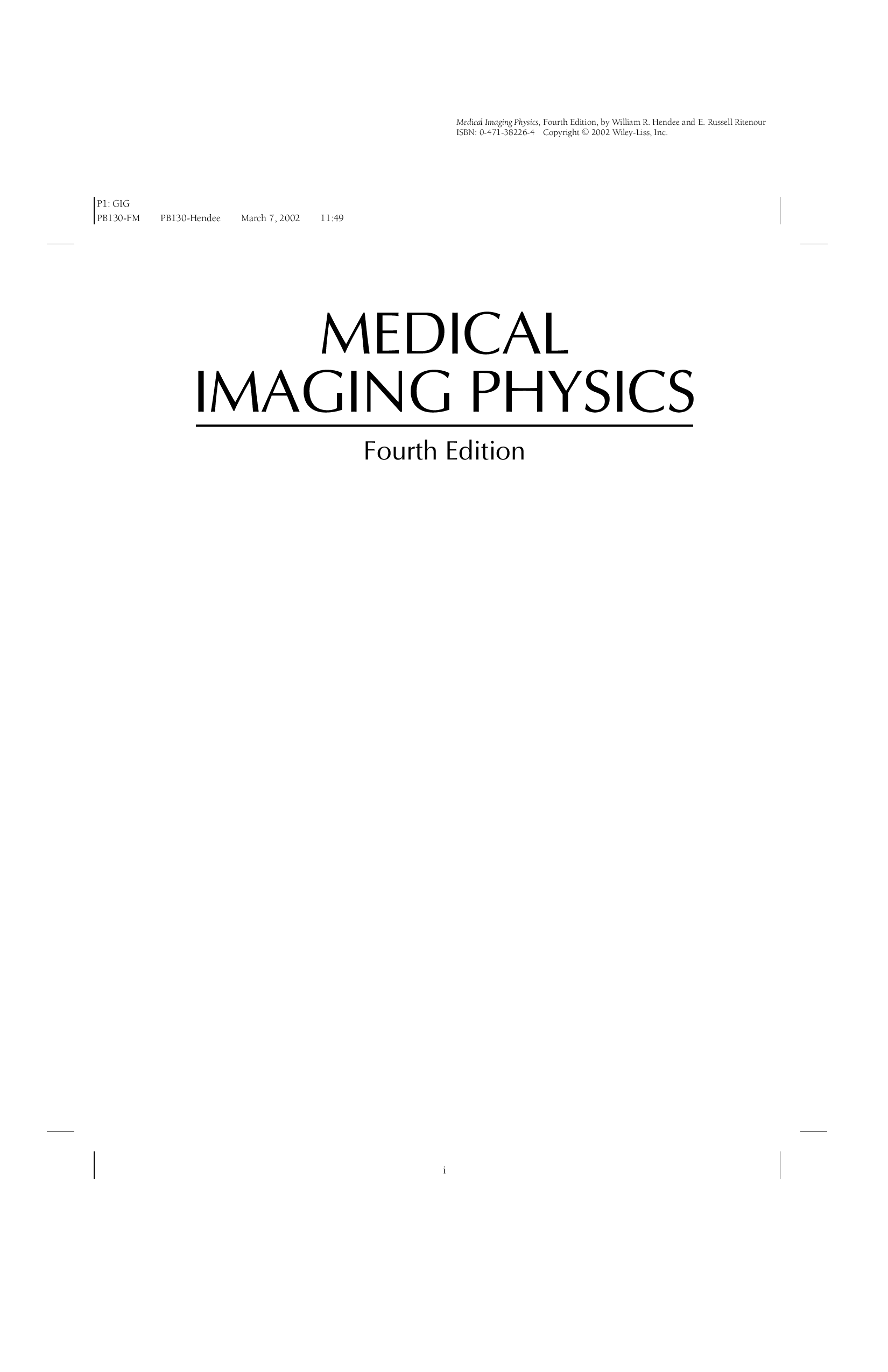 Medical imaging physics