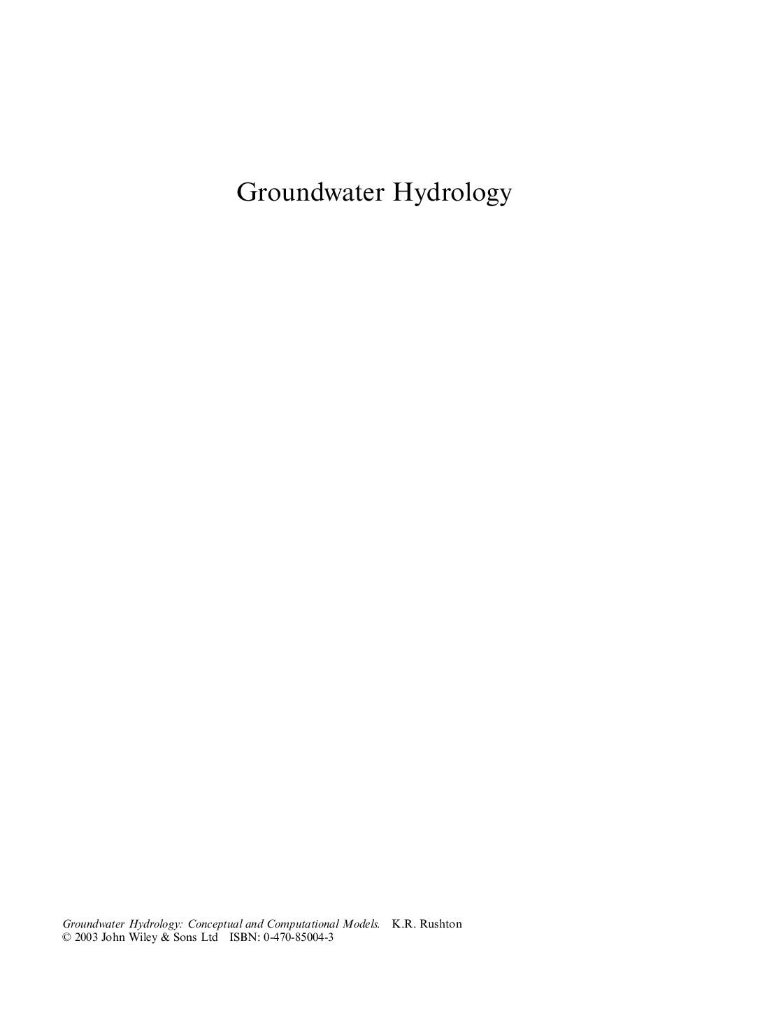 Groundwater hydrology: conceptual and computational models