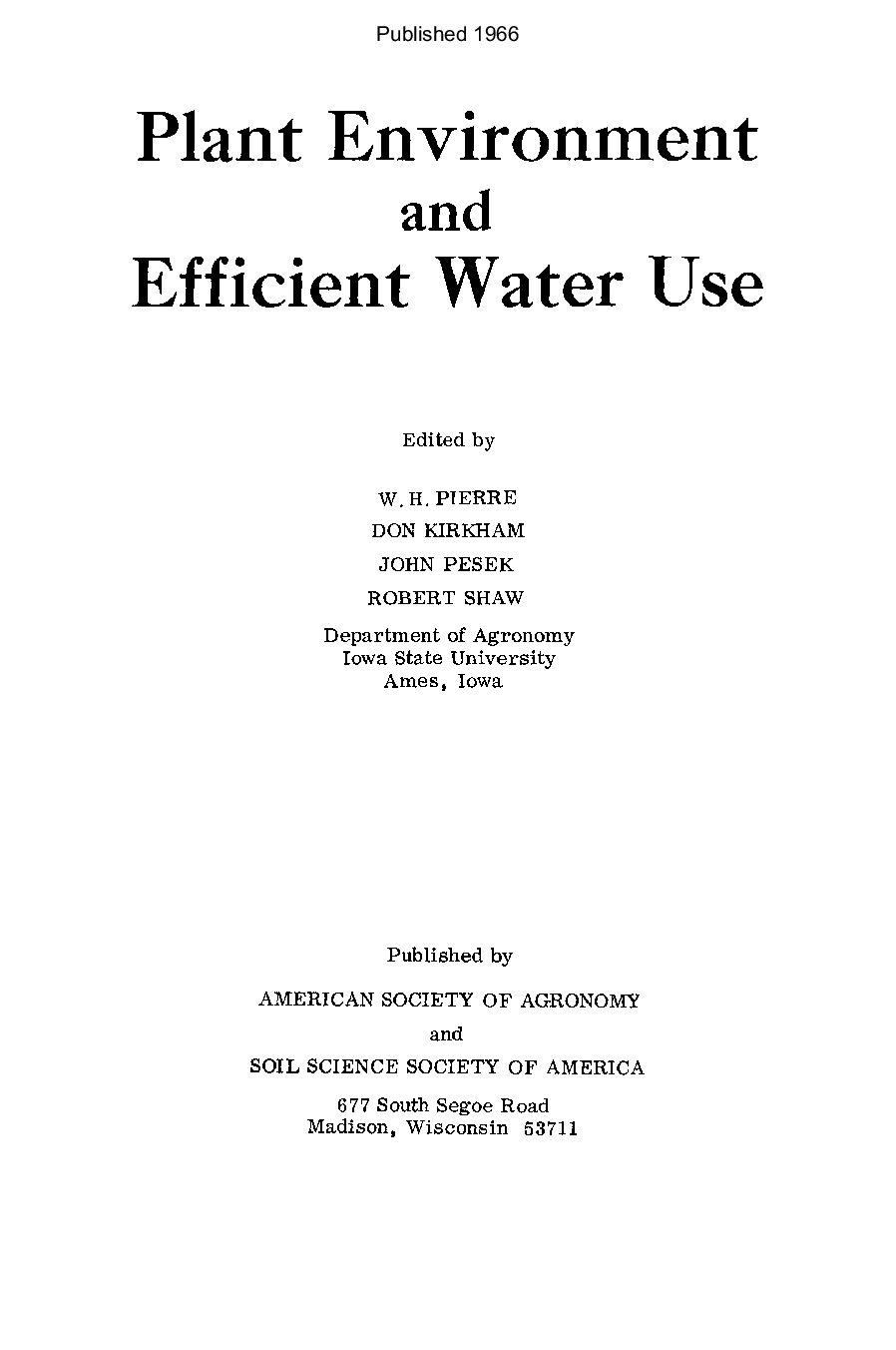 Plant environment and efficient water use