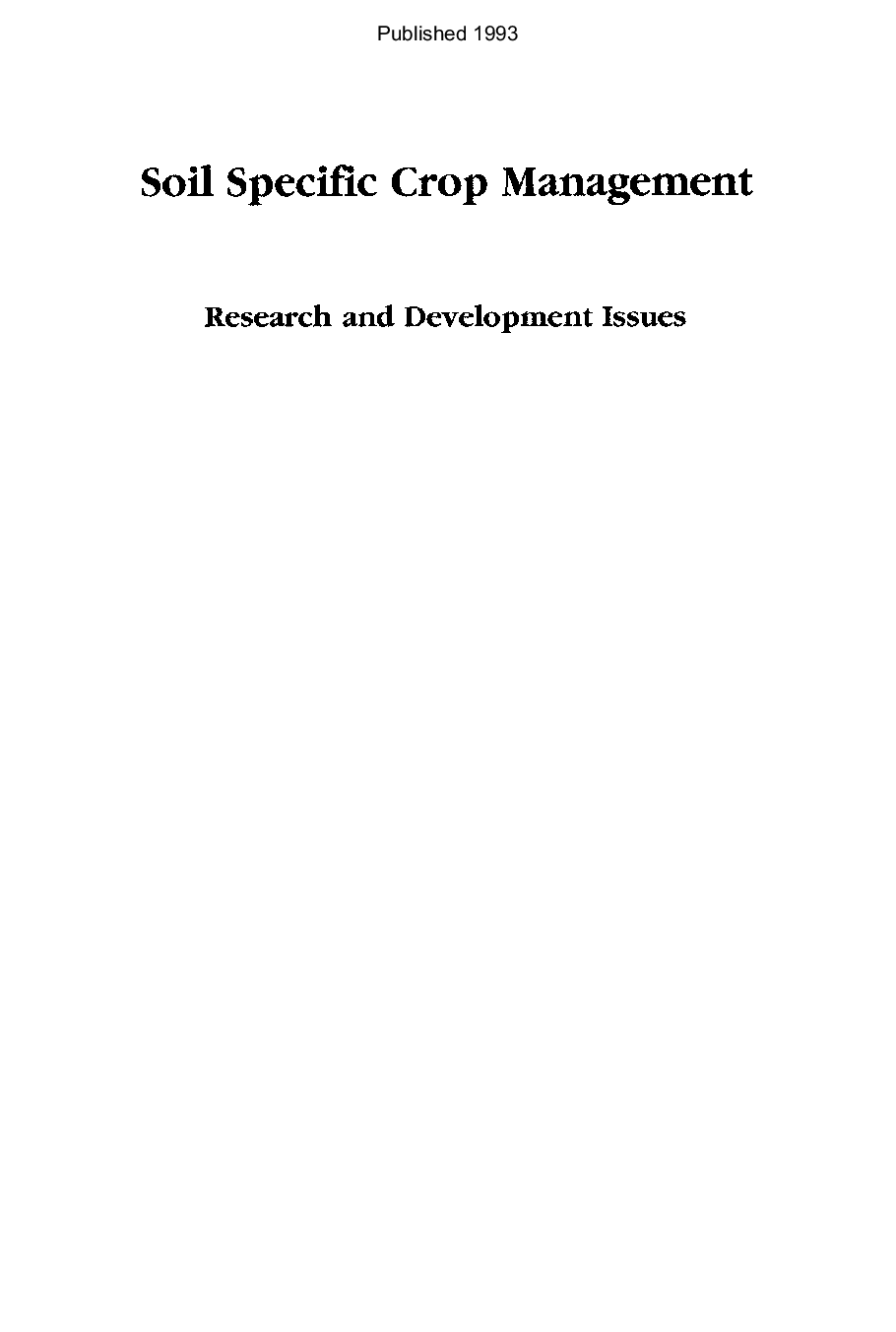 Soil specific crop management research and development issues