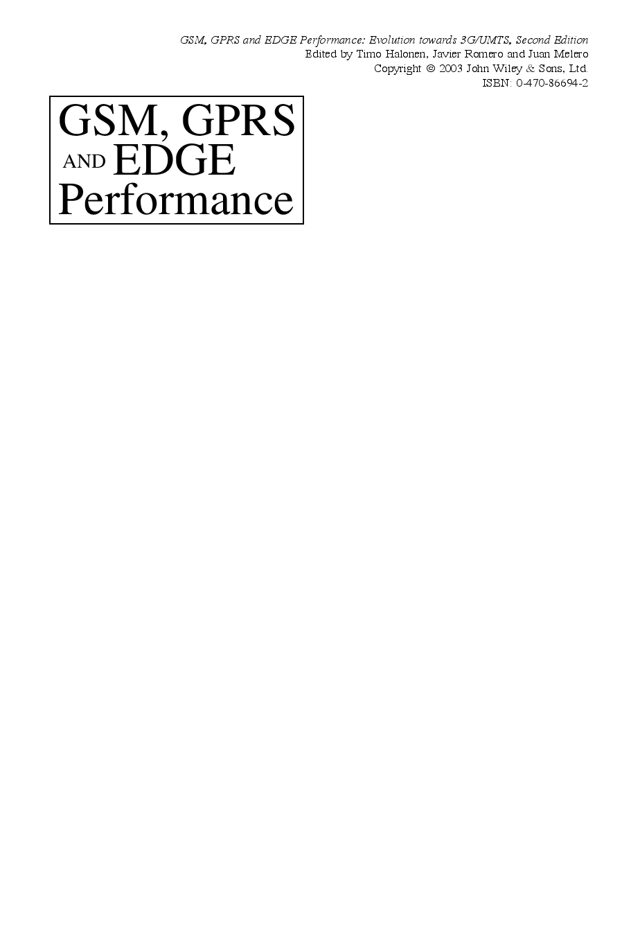 Gsm, gprs, and edge performance : evolution towards 3g/umt