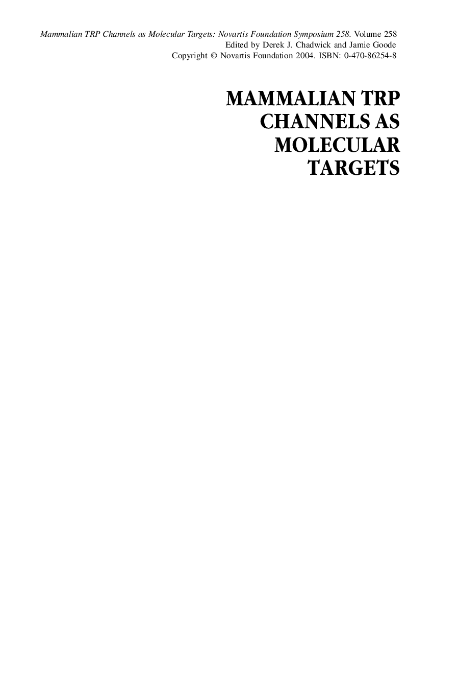 Mammalian trp channels as molecular targets