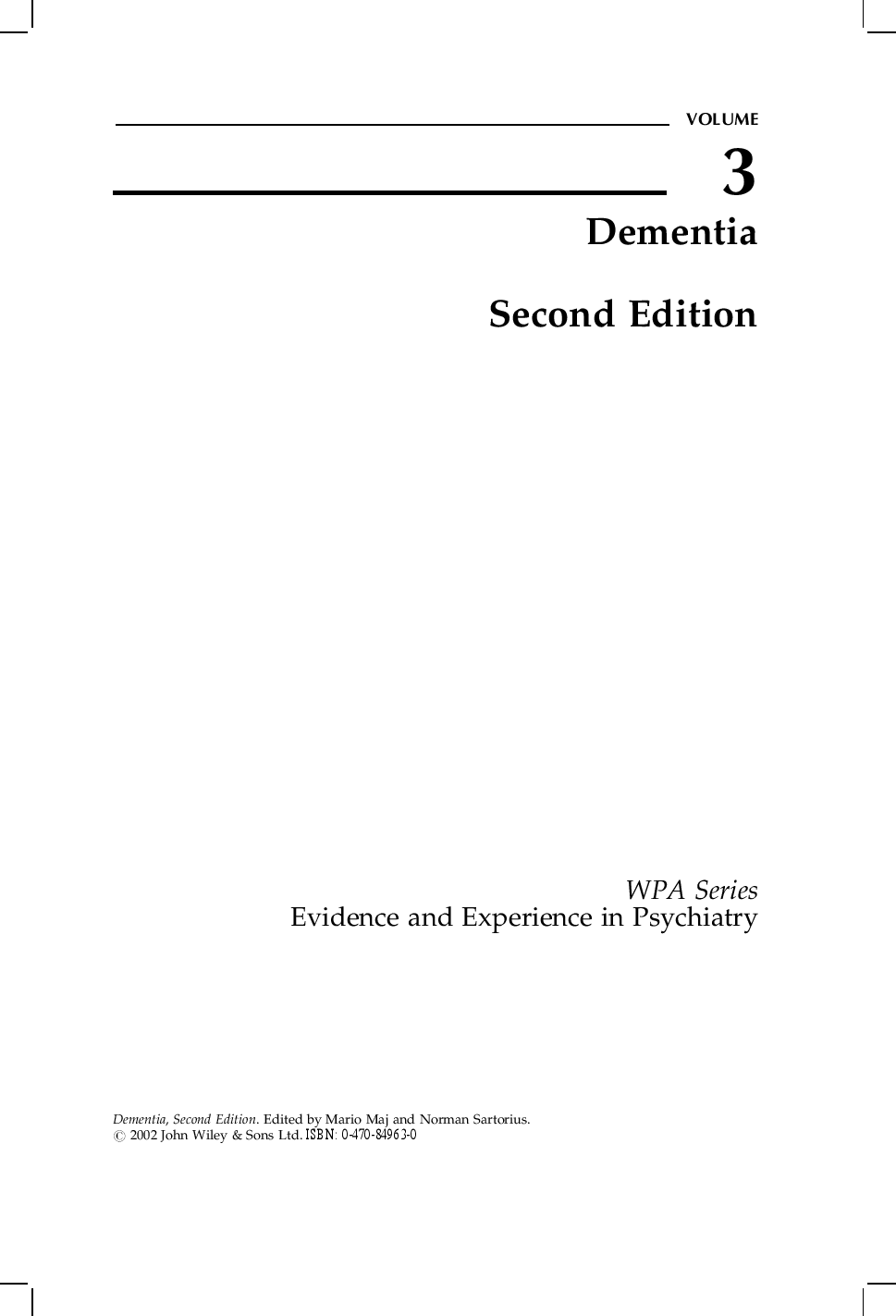 Volume 3 dementia second edition