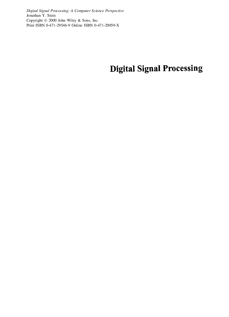 Digital signal processing a computer science perspective