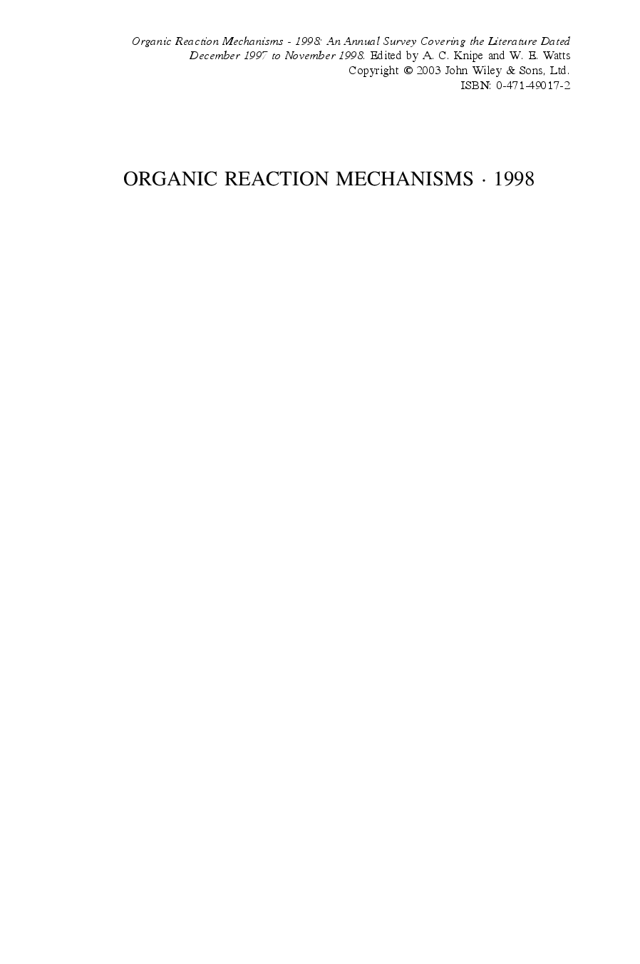 Organic reaction mechanisms 1998