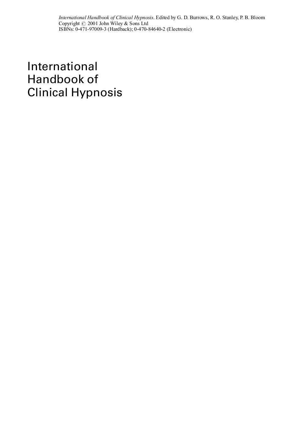 International handbook of clinical hypnosis