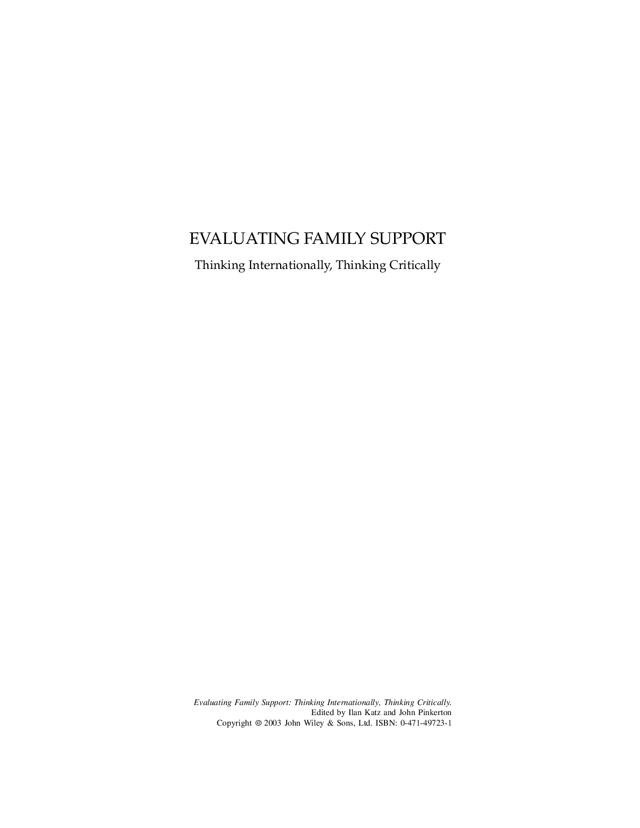 Evaluating family support: thinking internationally, thinking critically