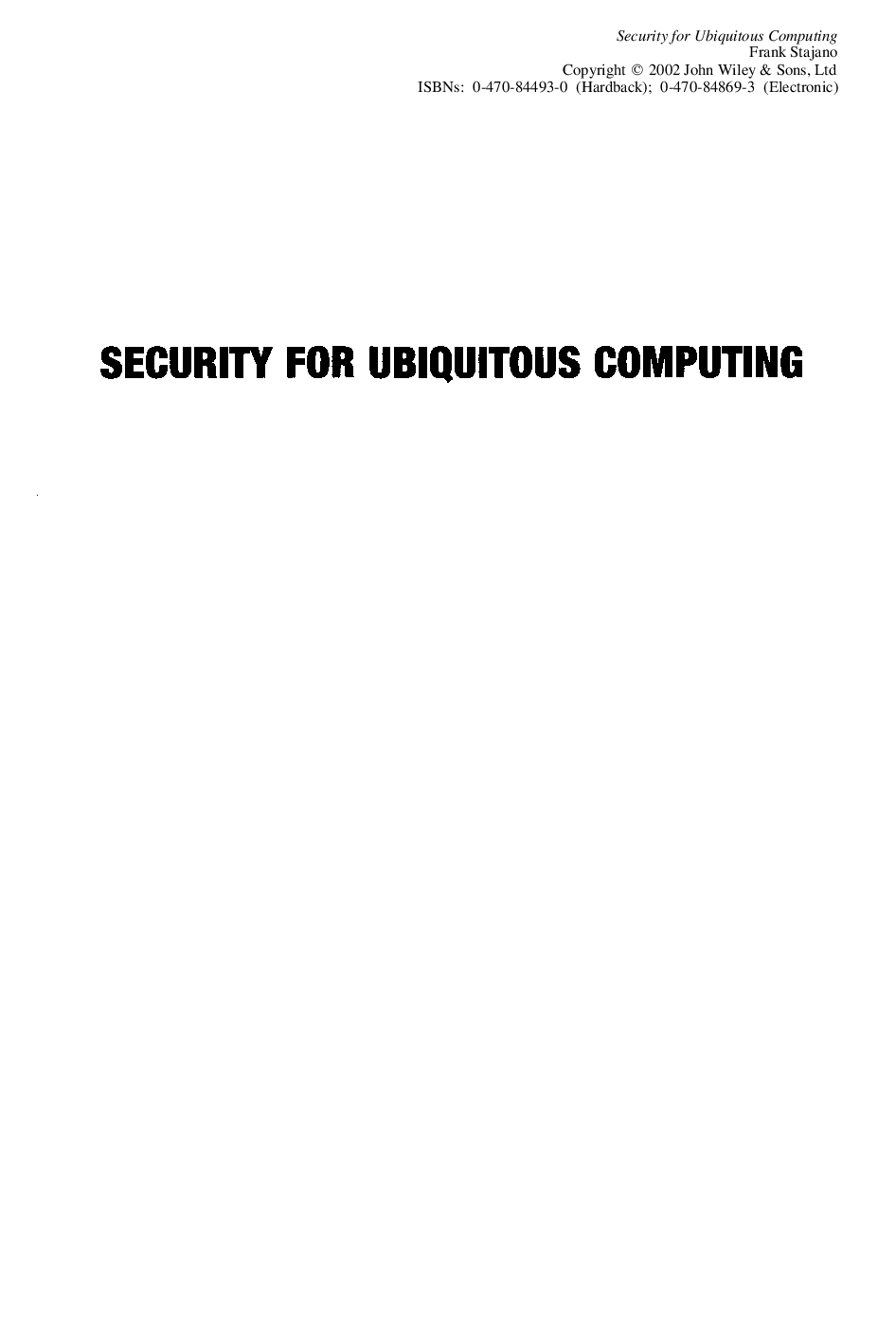 Security for ubiquitous computing