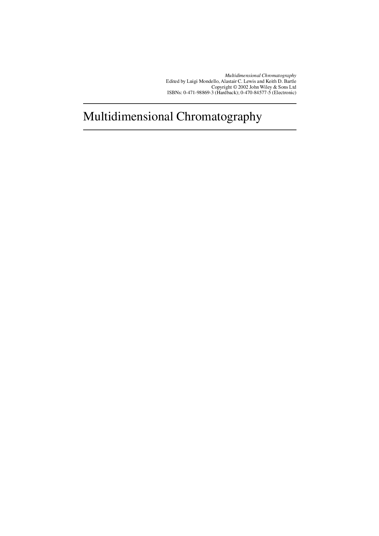 Multidimensional chromatography