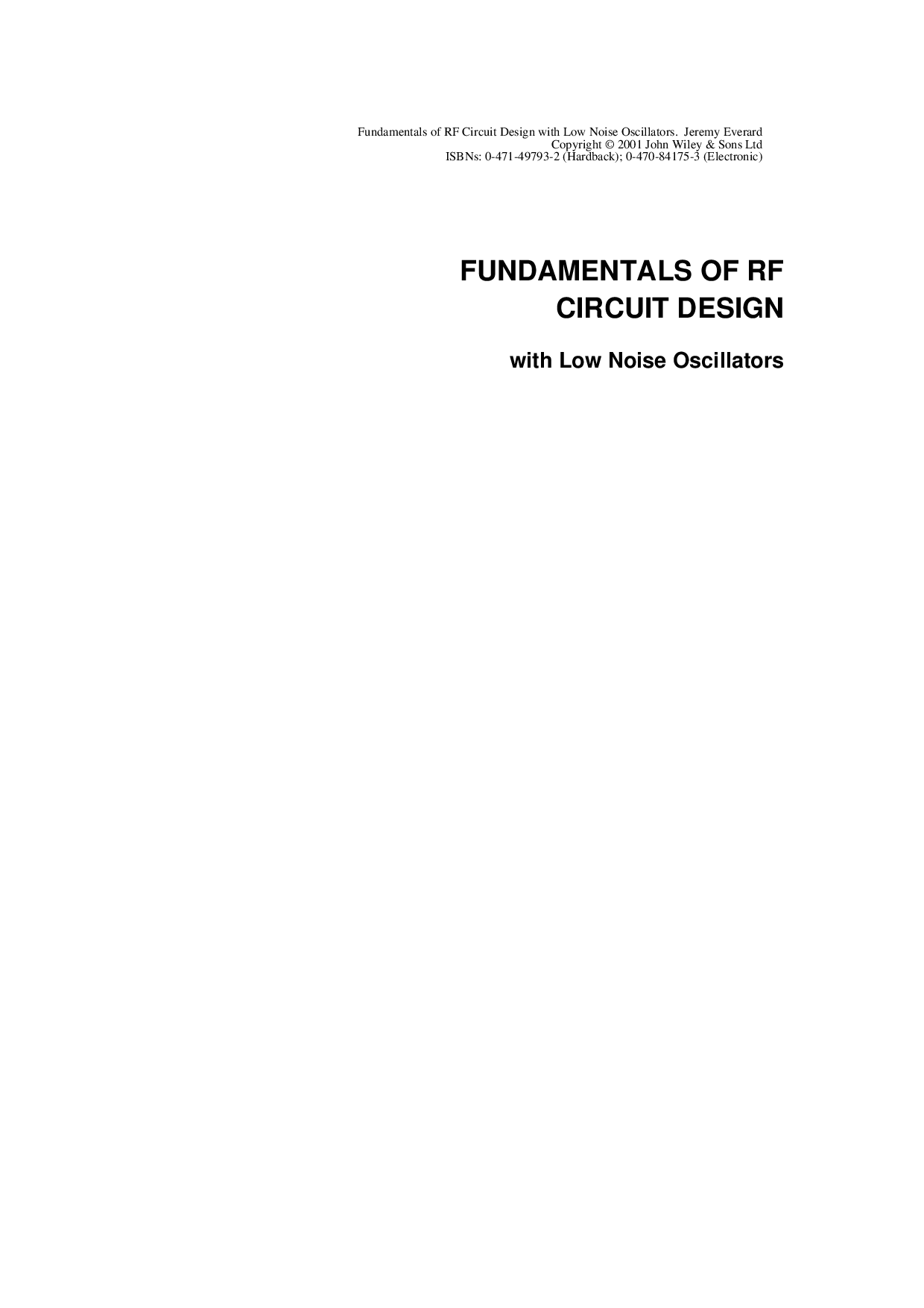 Fundamentals of RF circuit design: With low noise oscillators