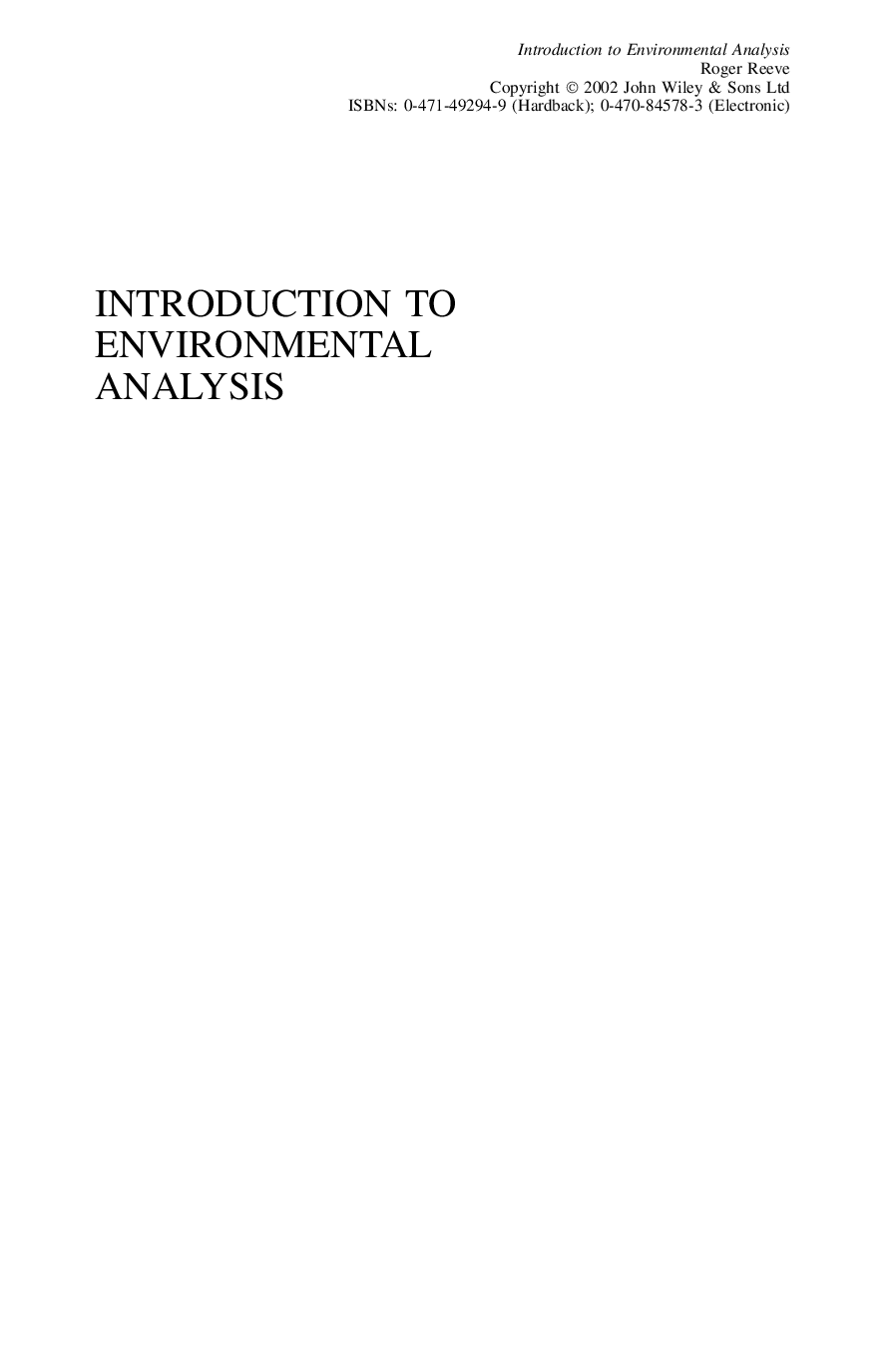 Introduction to environmental analysis