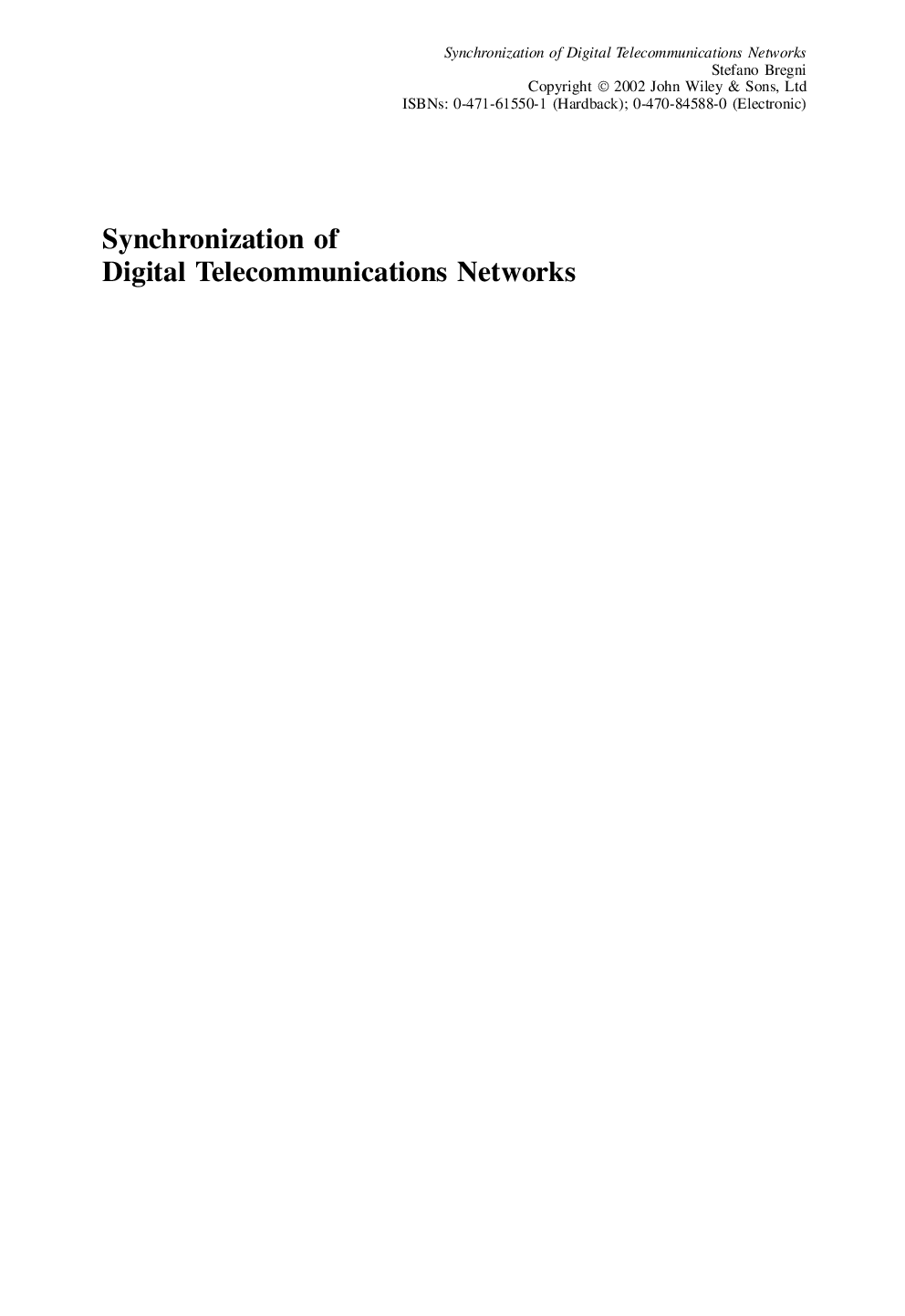 Synchronization of digital telecommunications networks