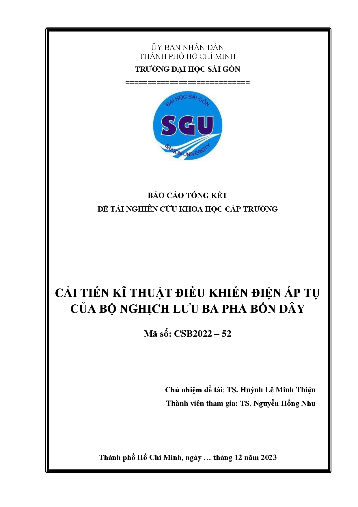 Cải tiến kĩ thuật điều khiển điện áp tụ của bộ nghịch lưu ba pha bốn dây