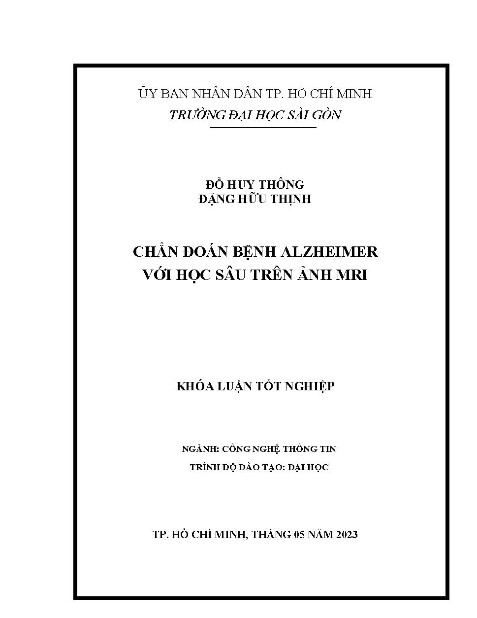 Chẩn đoán bệnh Alzheimer với học sâu trên ảnh MRI