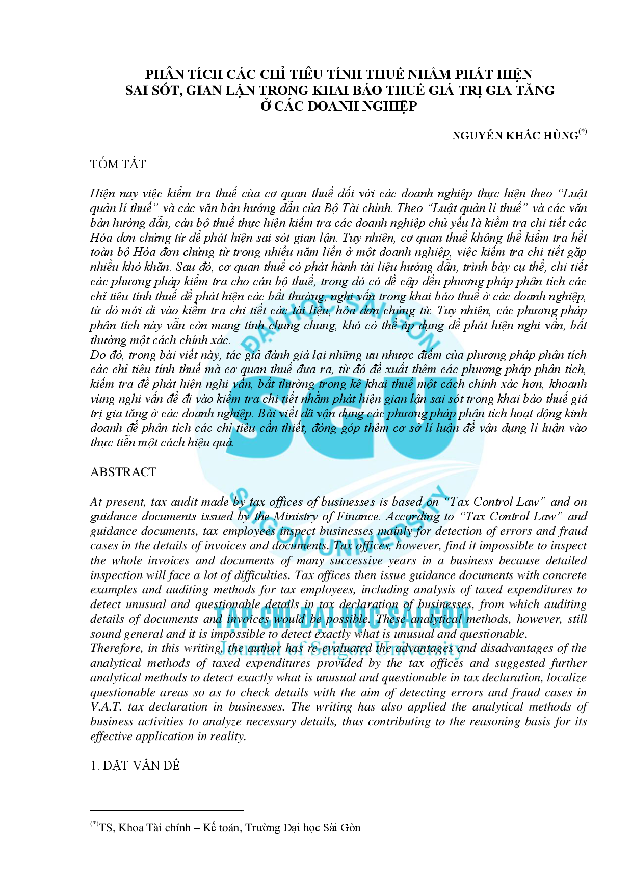 Phân tích các chỉ tiêu tính thuế nhằm phát hiện sai sót, gian lận trong khai báo thuế giá trị gia tăng ở các doanh nghiệp  