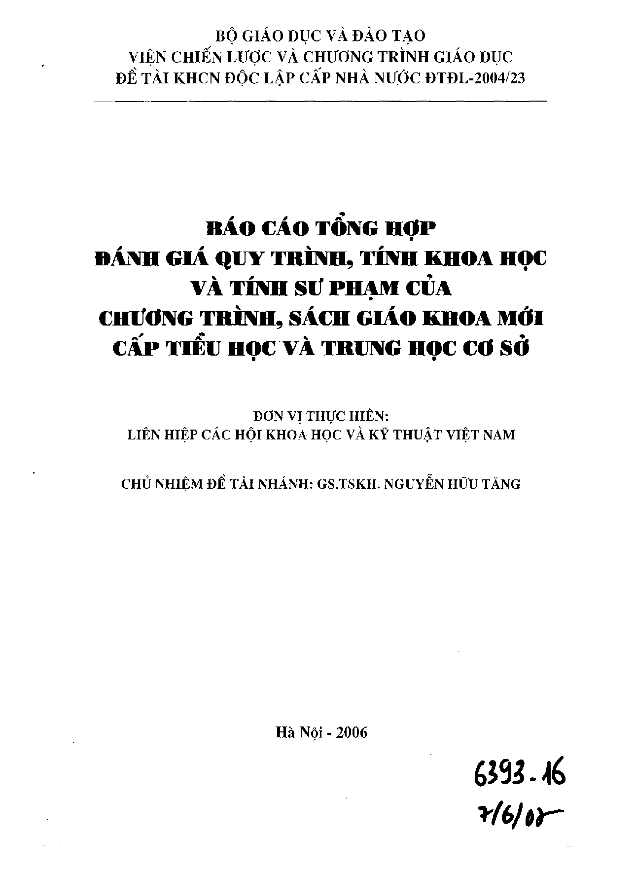 Báo cáo tổng hợp đánh giá quy trình, tính khoa học và tính sư phạm của chương trình, sách giáo khoa mới cấp tiểu học và trung học cơ sở  