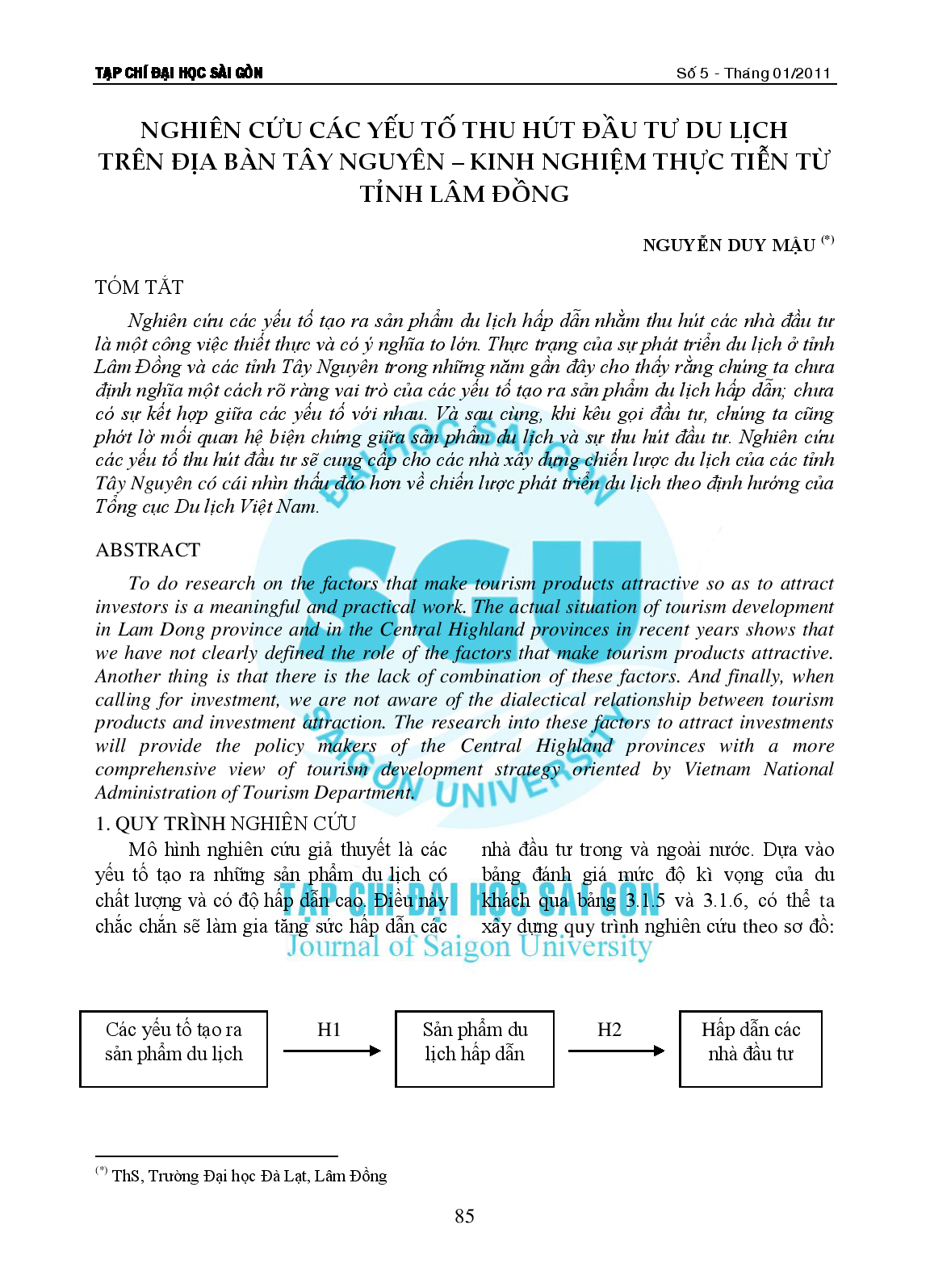 Nghiên cứu các yếu tố thu hút đầu tư du lịch trên địa bàn Tây Nguyên - kinh nghiệm thực tiễn từ tỉnh Lâm Đồng  