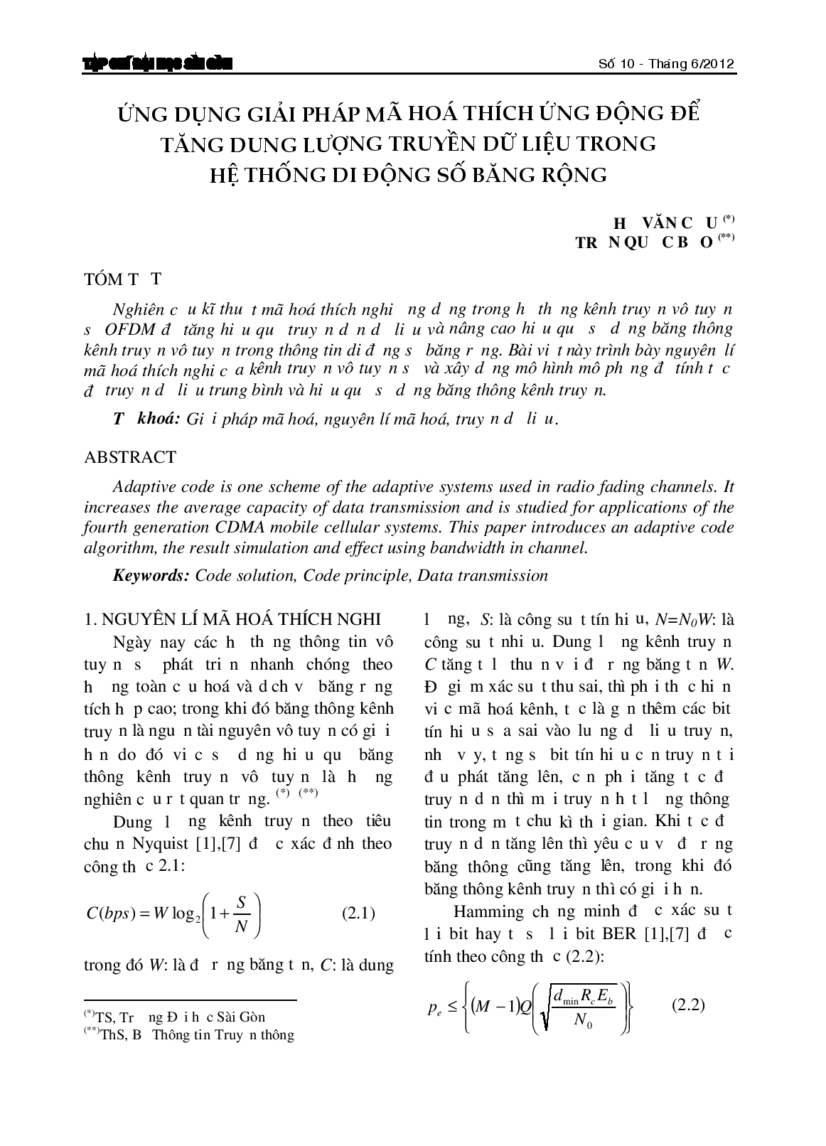 Ứng dụng giải pháp mã hóa thích ứng động để tăng dung lượng truyền dữ liệu trong hệ thống di động số băng rộng  