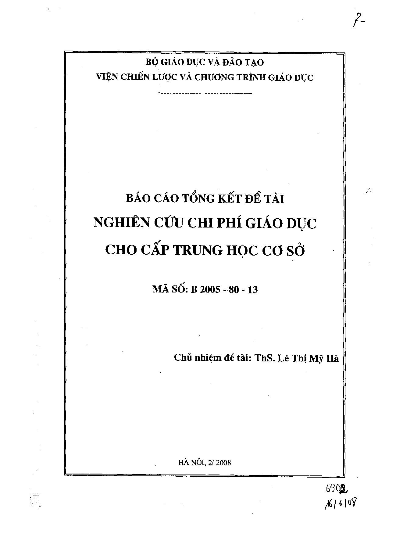 Nghiên cứu chi phí giáo dục cho cấp trung học cơ sở  