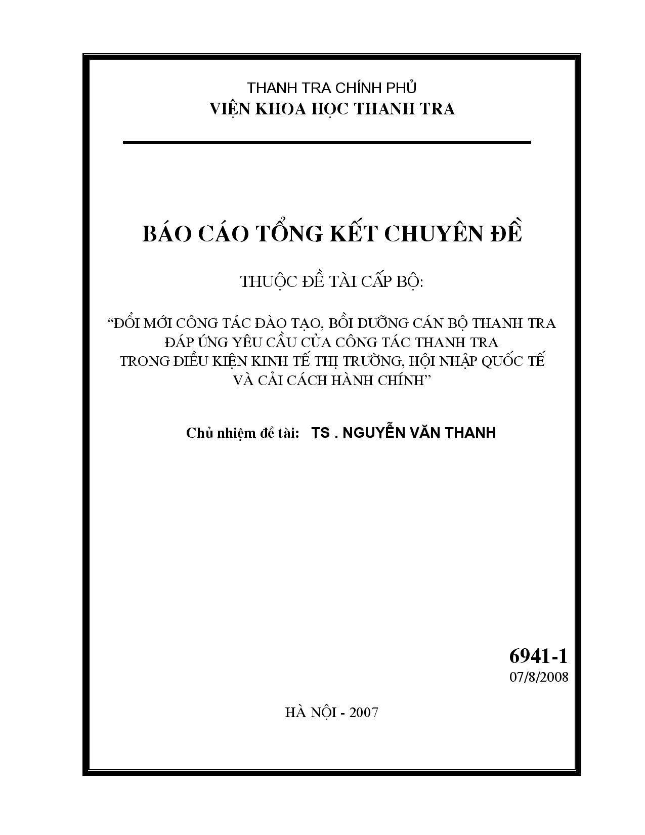 Đổi mới công tác đào tạo, bồi dưỡng cán bộ thanh tra đáp ứng yêu cầu của công tác thanh tra trong điều kiện kinh tế thị trường, hội nhập quốc tế và cải cách hành chính  