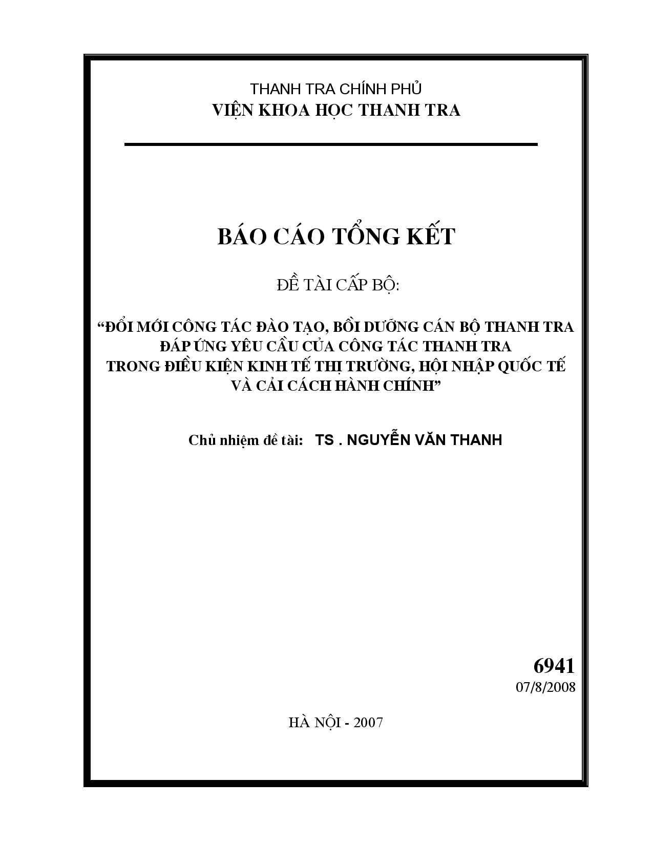 Đổi mới công tác đào tạo, bồi dưỡng cán bộ thanh tra đáp ứng yêu cầu của công tác thanh tra trong điều kiện kinh tế thị trường, hội nhập quốc tế và cải cách hành chính  